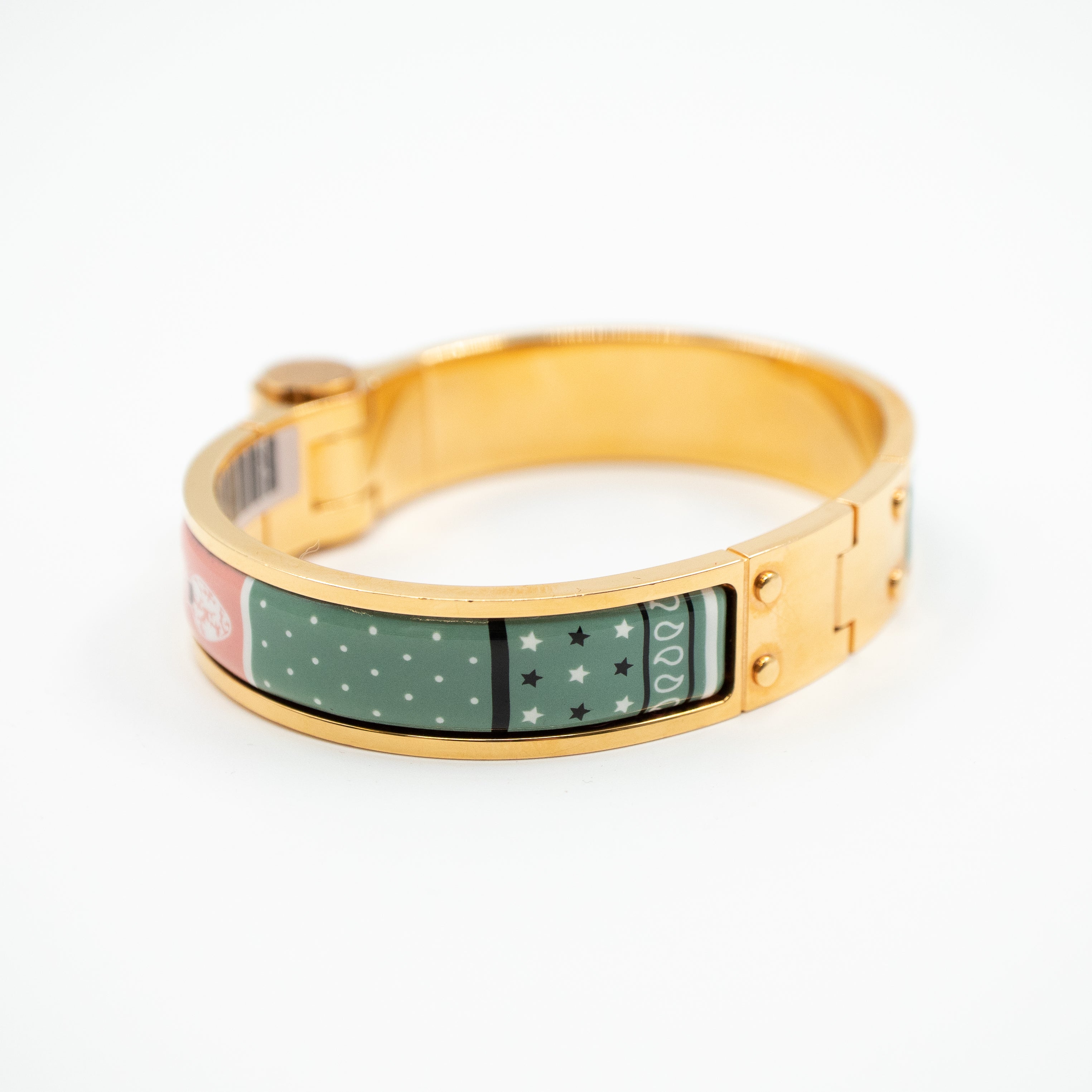 Enamel Hinged Bracelet Gold Pink Green