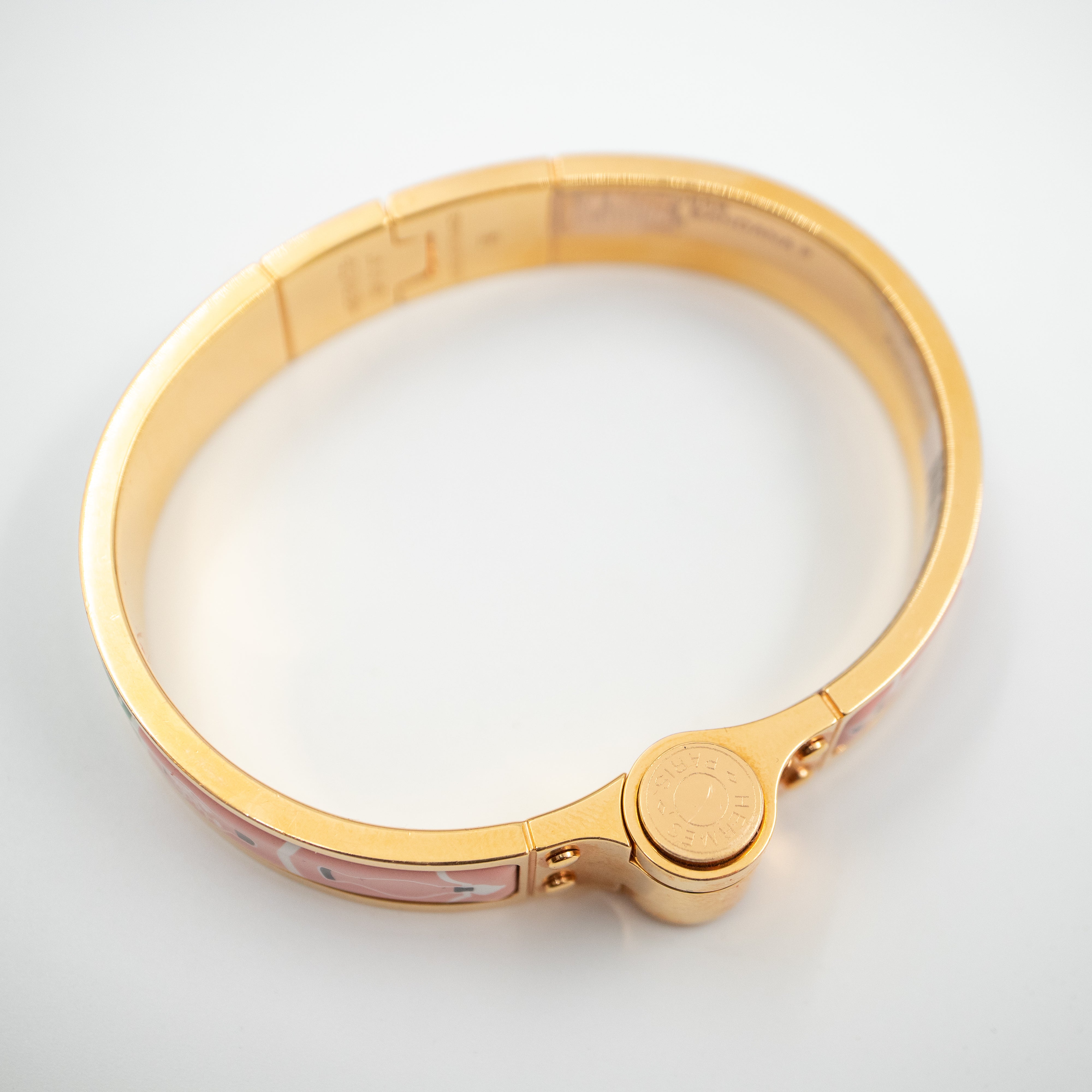 Enamel Hinged Bracelet Gold Pink Green