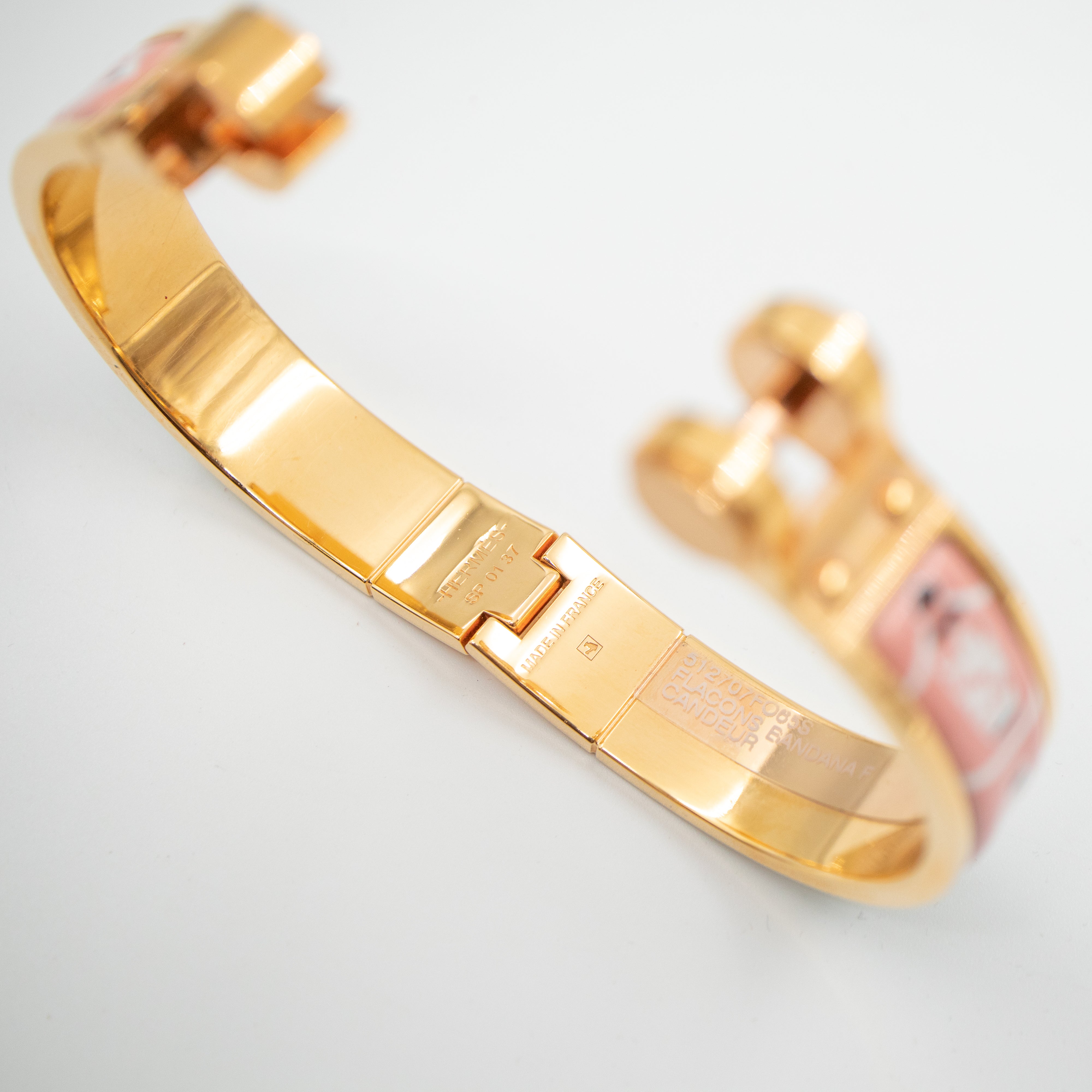 Enamel Hinged Bracelet Gold Pink Green