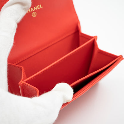 Classic Flap Card Case Coral Leather