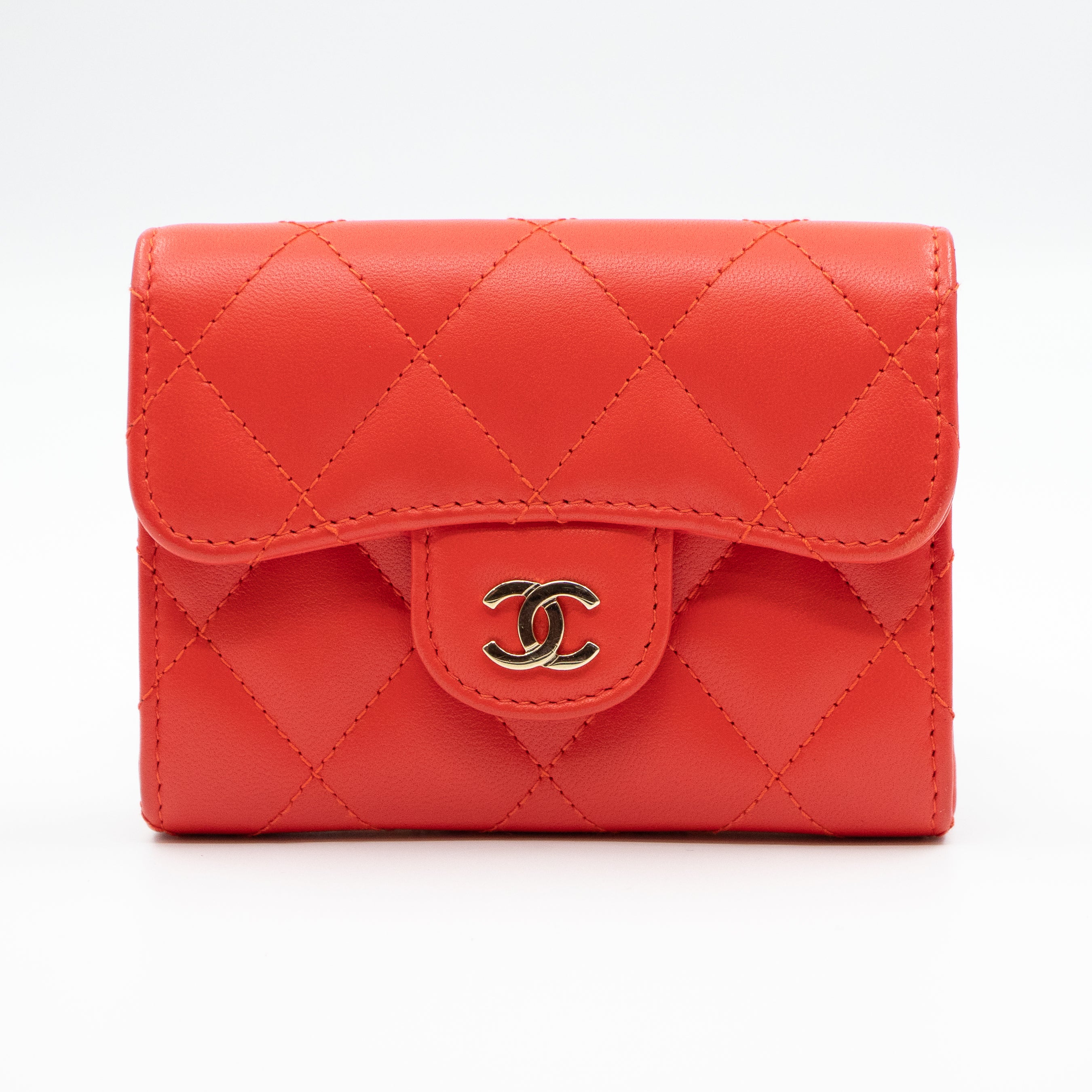 Classic Flap Card Case Coral Leather