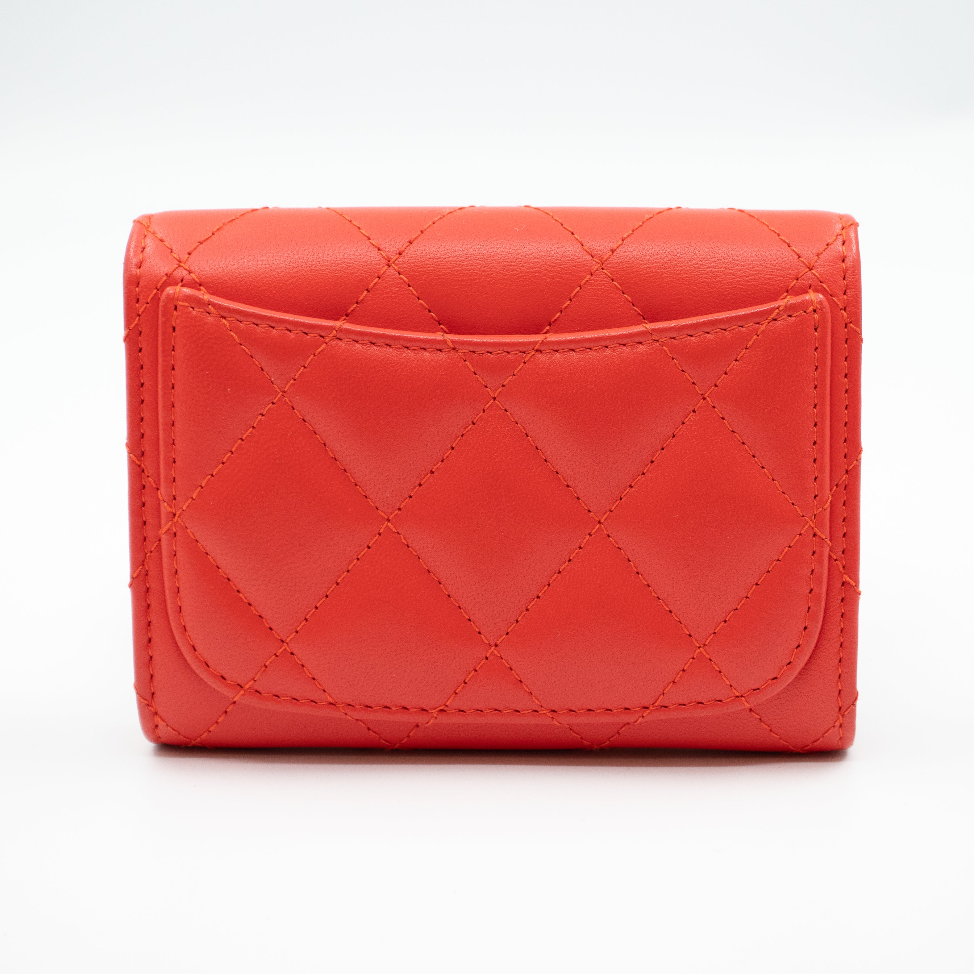 Classic Flap Card Case Coral Leather