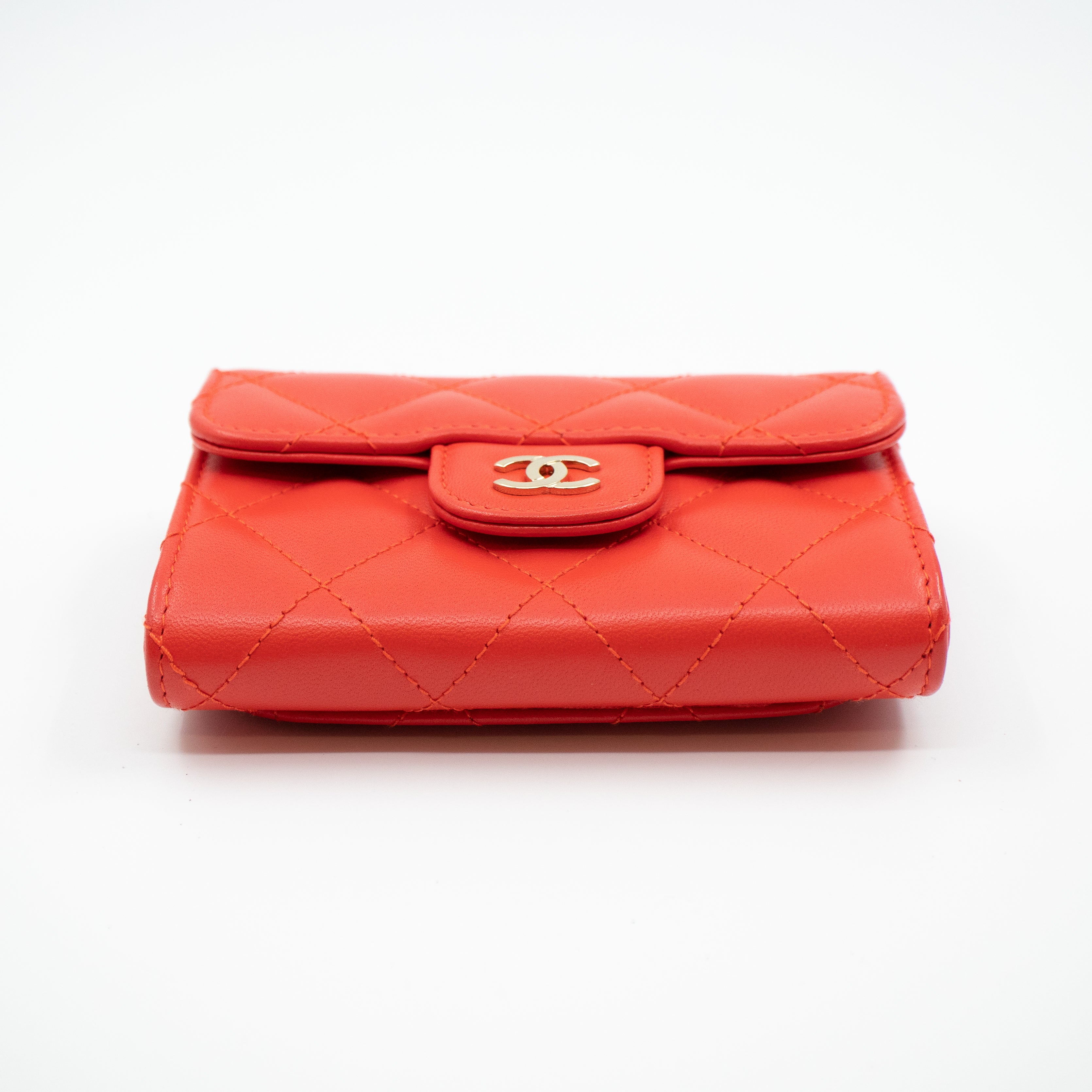 Classic Flap Card Case Coral Leather