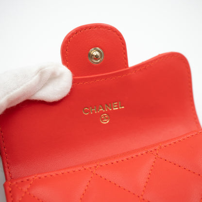 Classic Flap Card Case Coral Leather