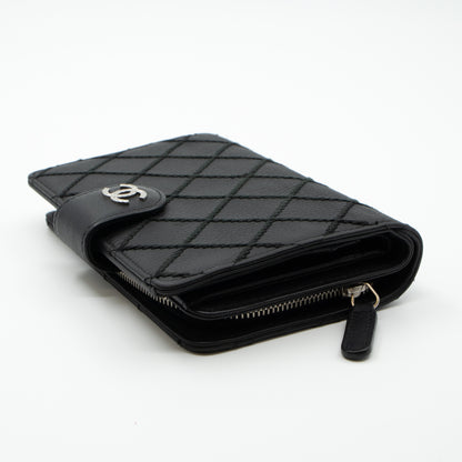 Double Stitched Zip Wallet Black Leather