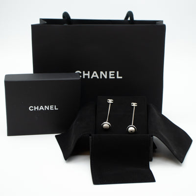 CC Crystal Pearl Drop Earrings Silver