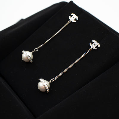 CC Crystal Pearl Drop Earrings Silver