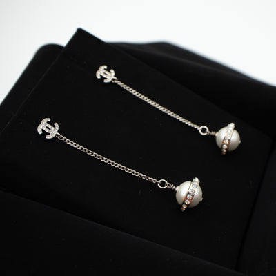 CC Crystal Pearl Drop Earrings Silver