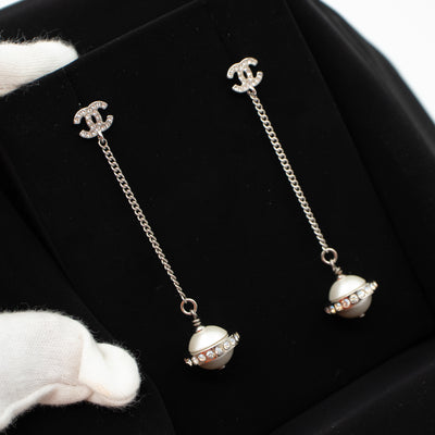 CC Crystal Pearl Drop Earrings Silver