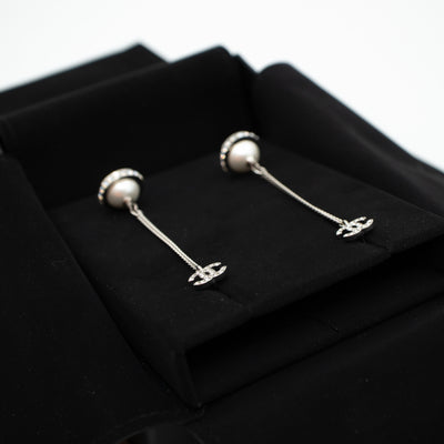 CC Crystal Pearl Drop Earrings Silver
