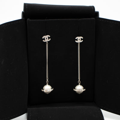 CC Crystal Pearl Drop Earrings Silver