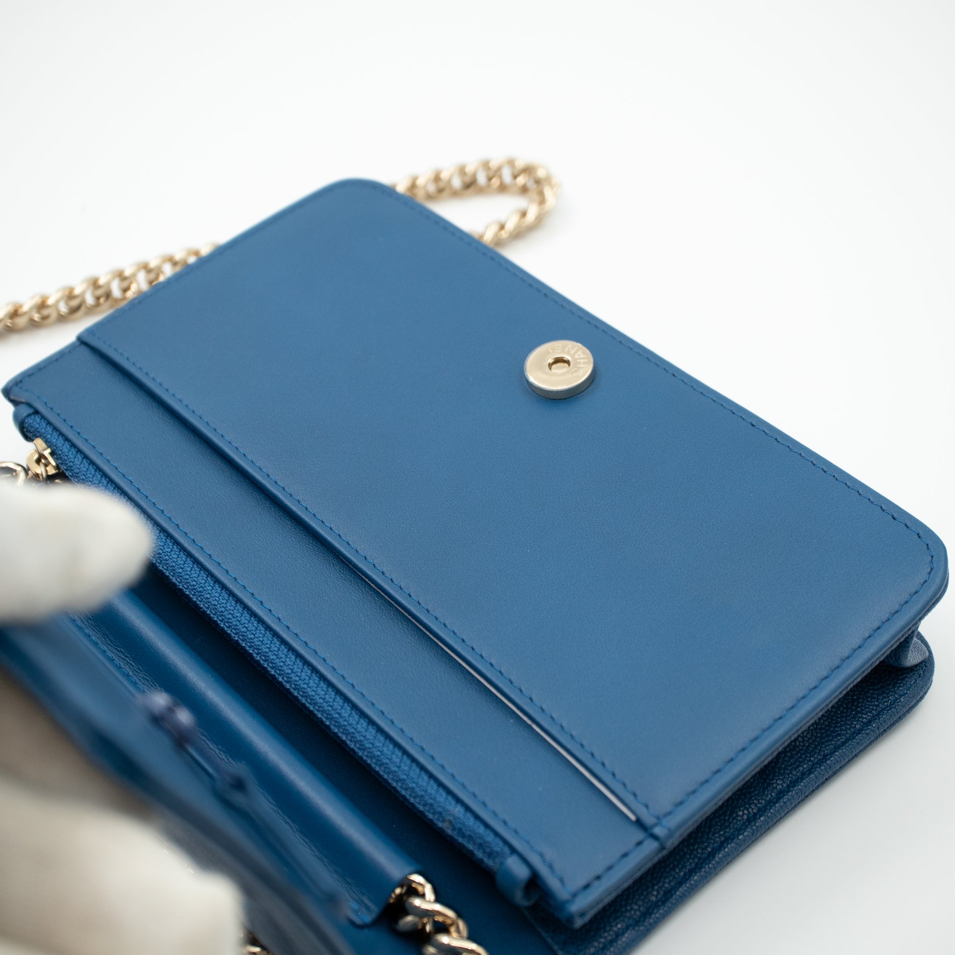 Chanel Wallet on Chain WOC Blue Caviar Light Gold Hardware