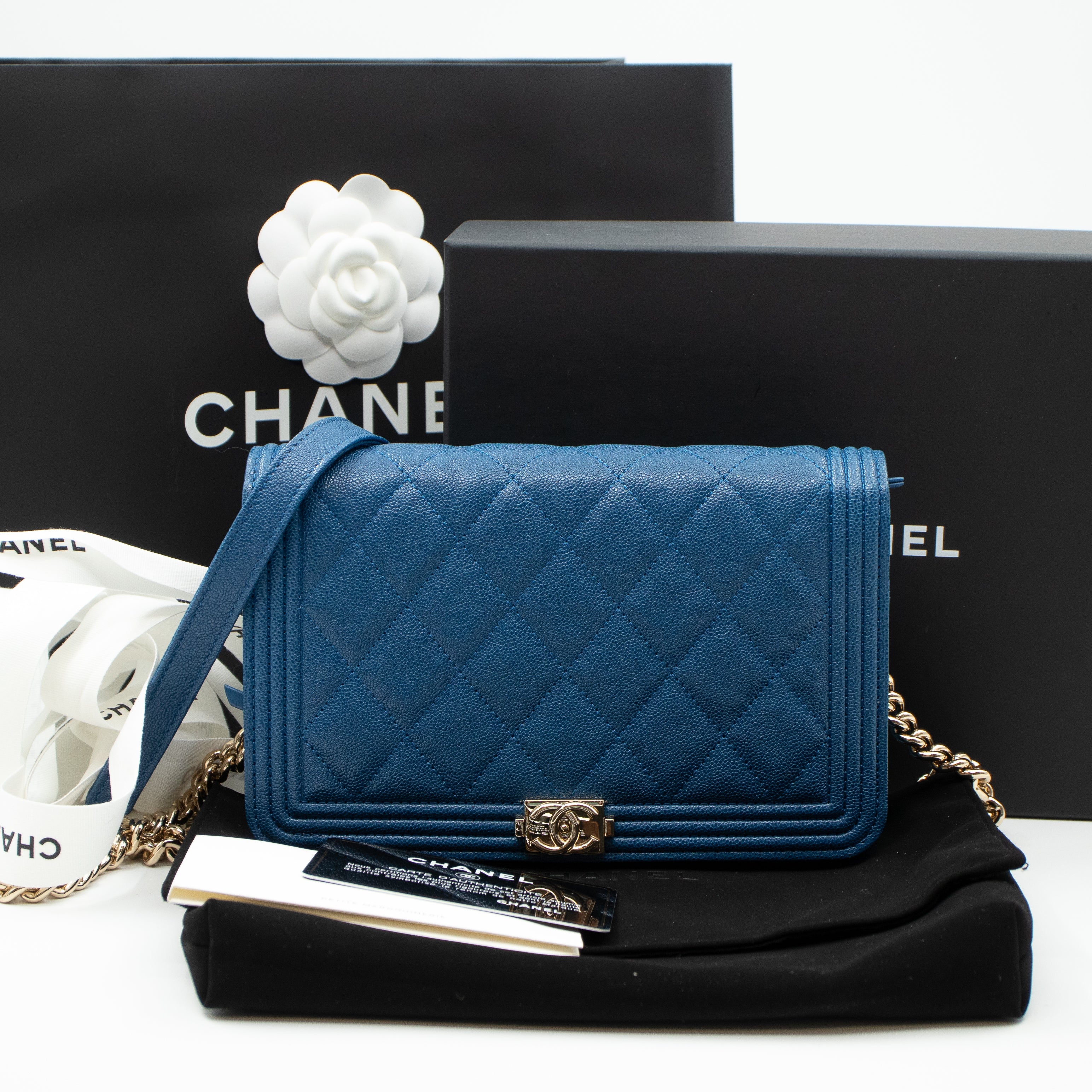 Chanel Boy Wallet On Chain Blue Caviar Gold – Queen Station