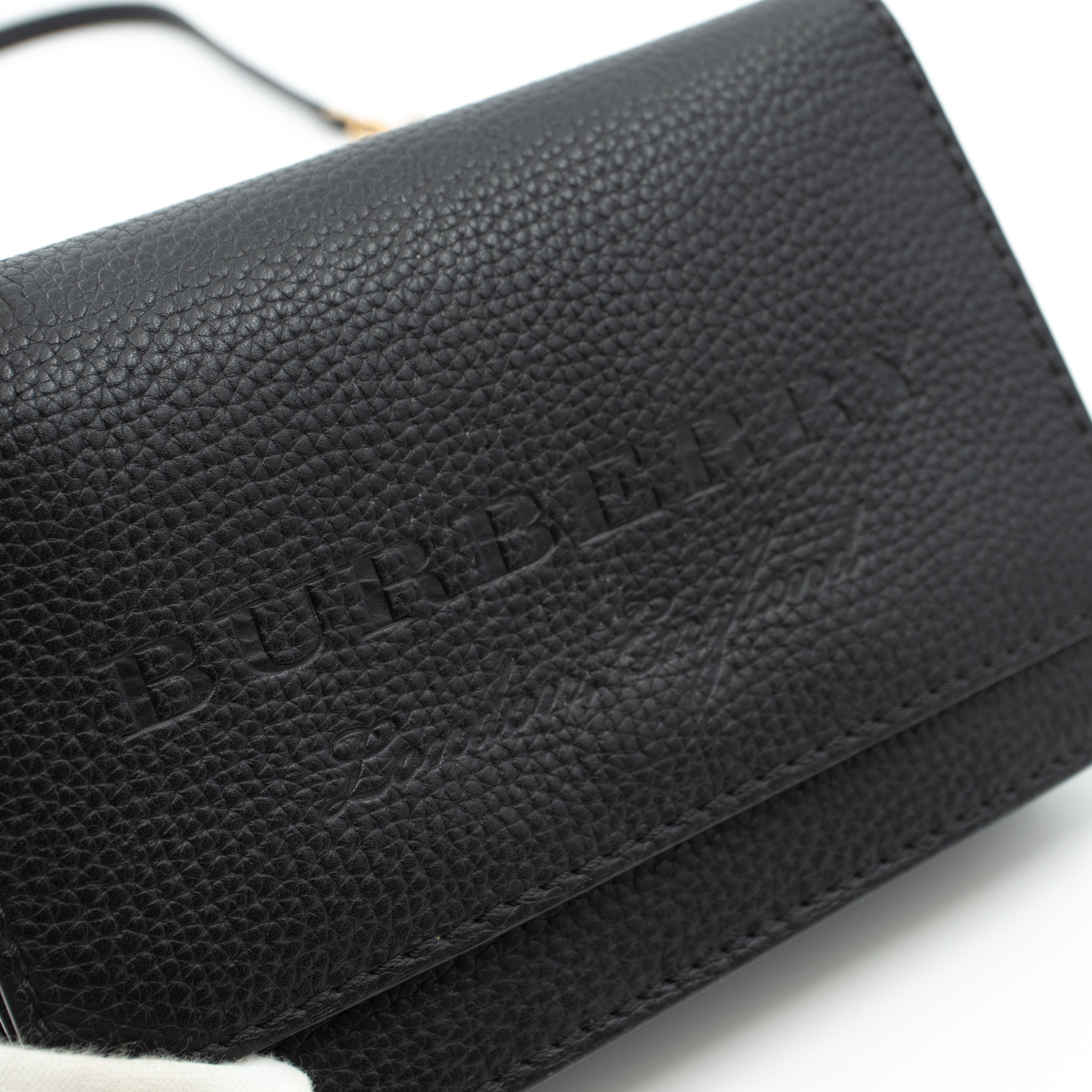 Burberry embossed leather wallet with chain best sale