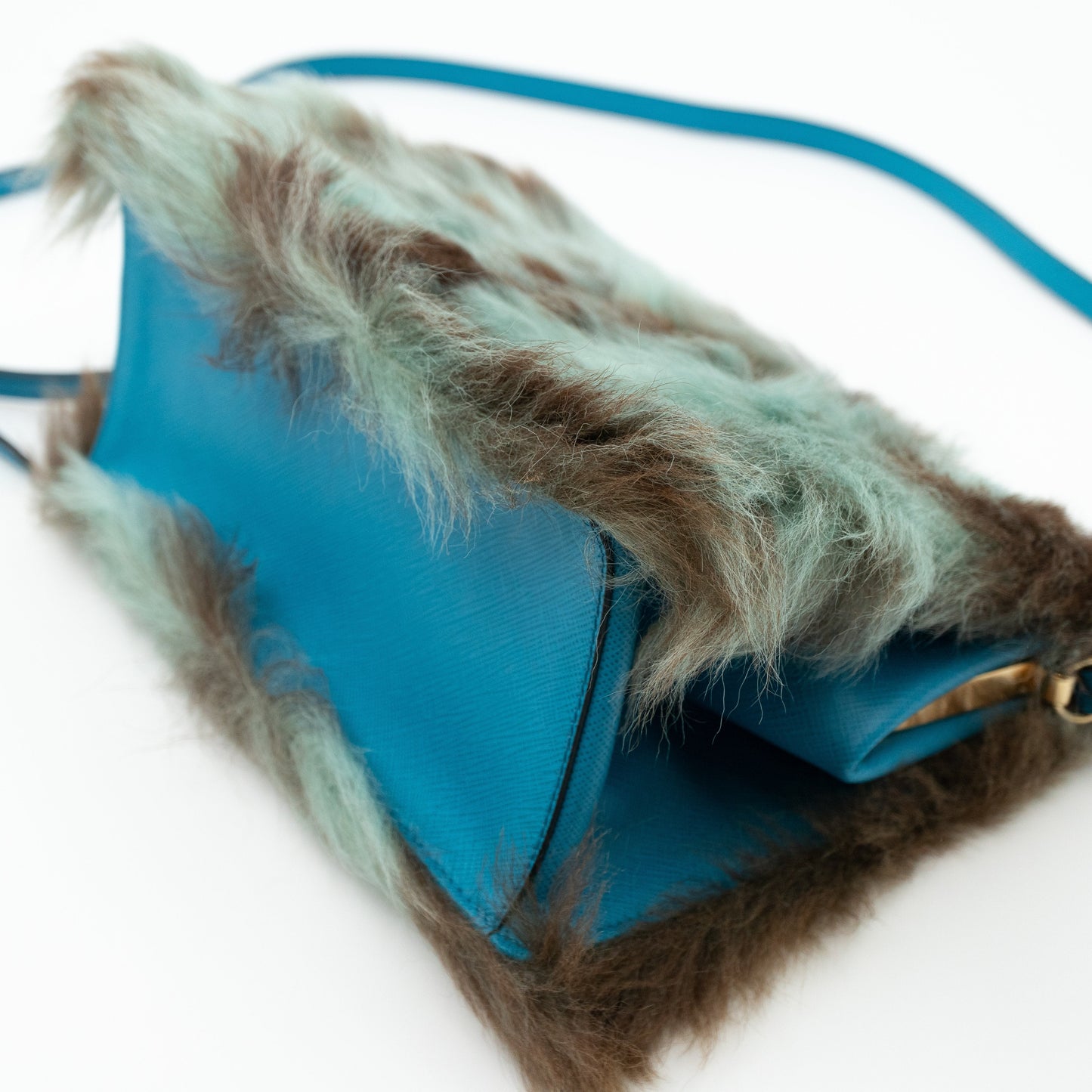 Light Frame Crossbody Bag Blue Fur