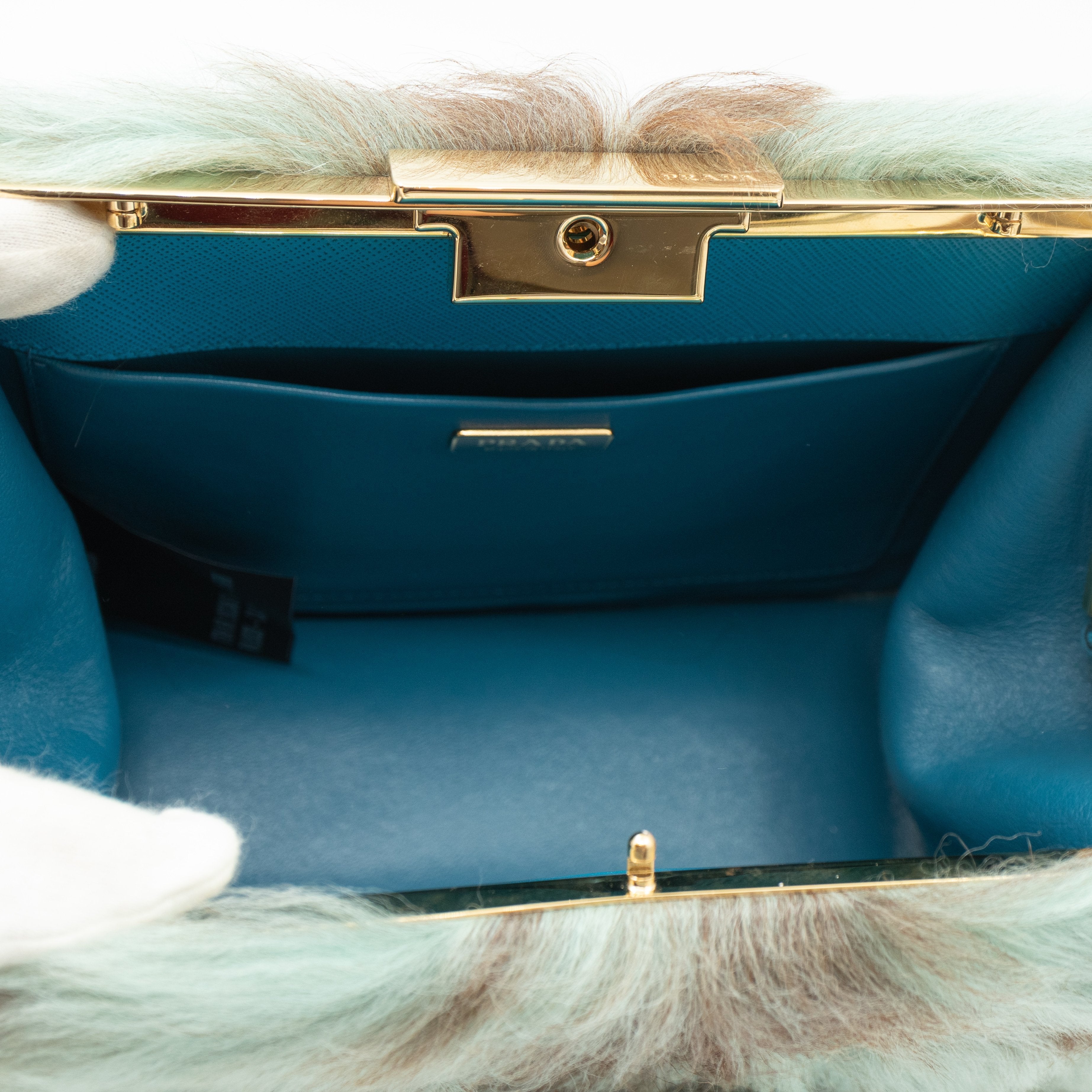 Light Frame Crossbody Bag Blue Fur