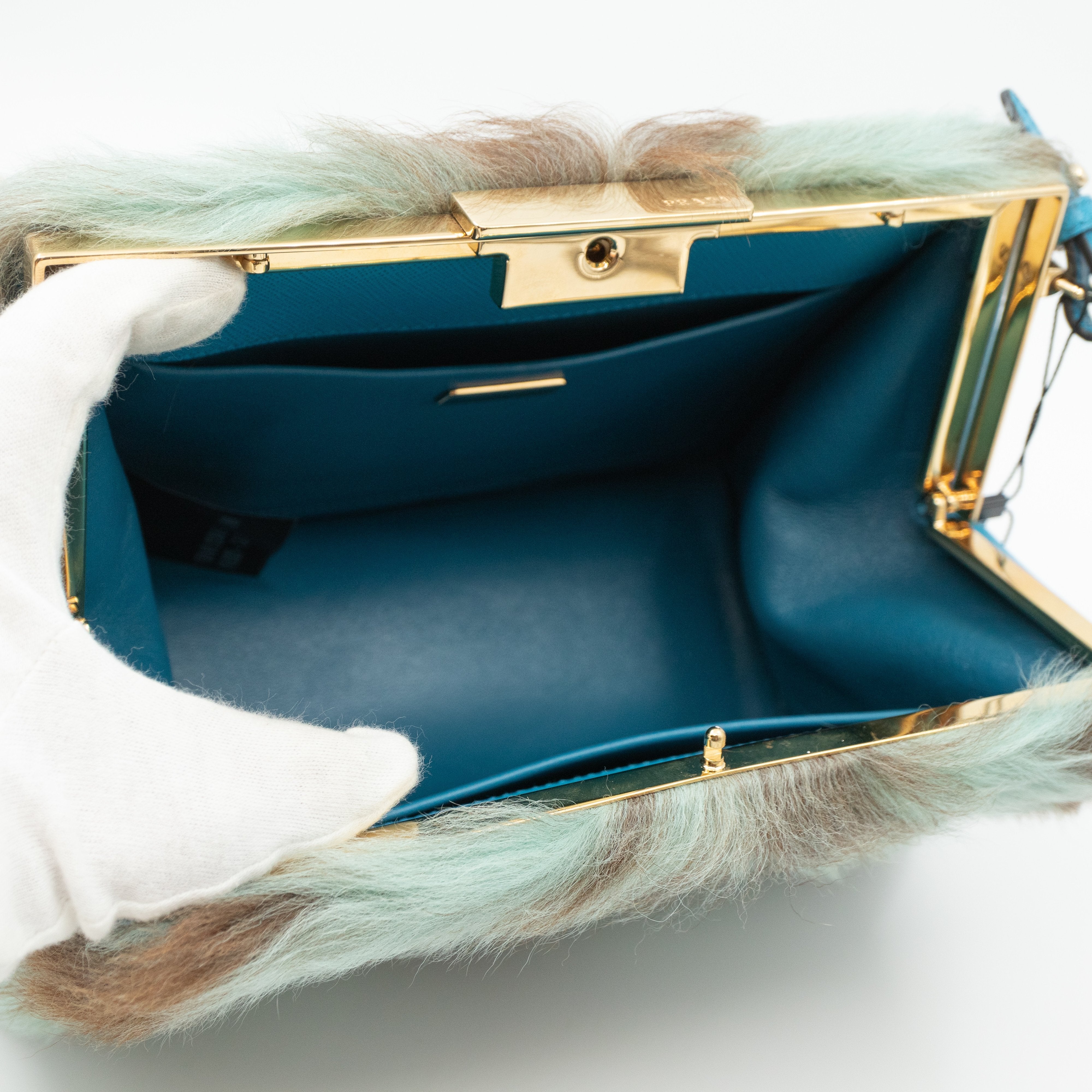 Light Frame Crossbody Bag Blue Fur