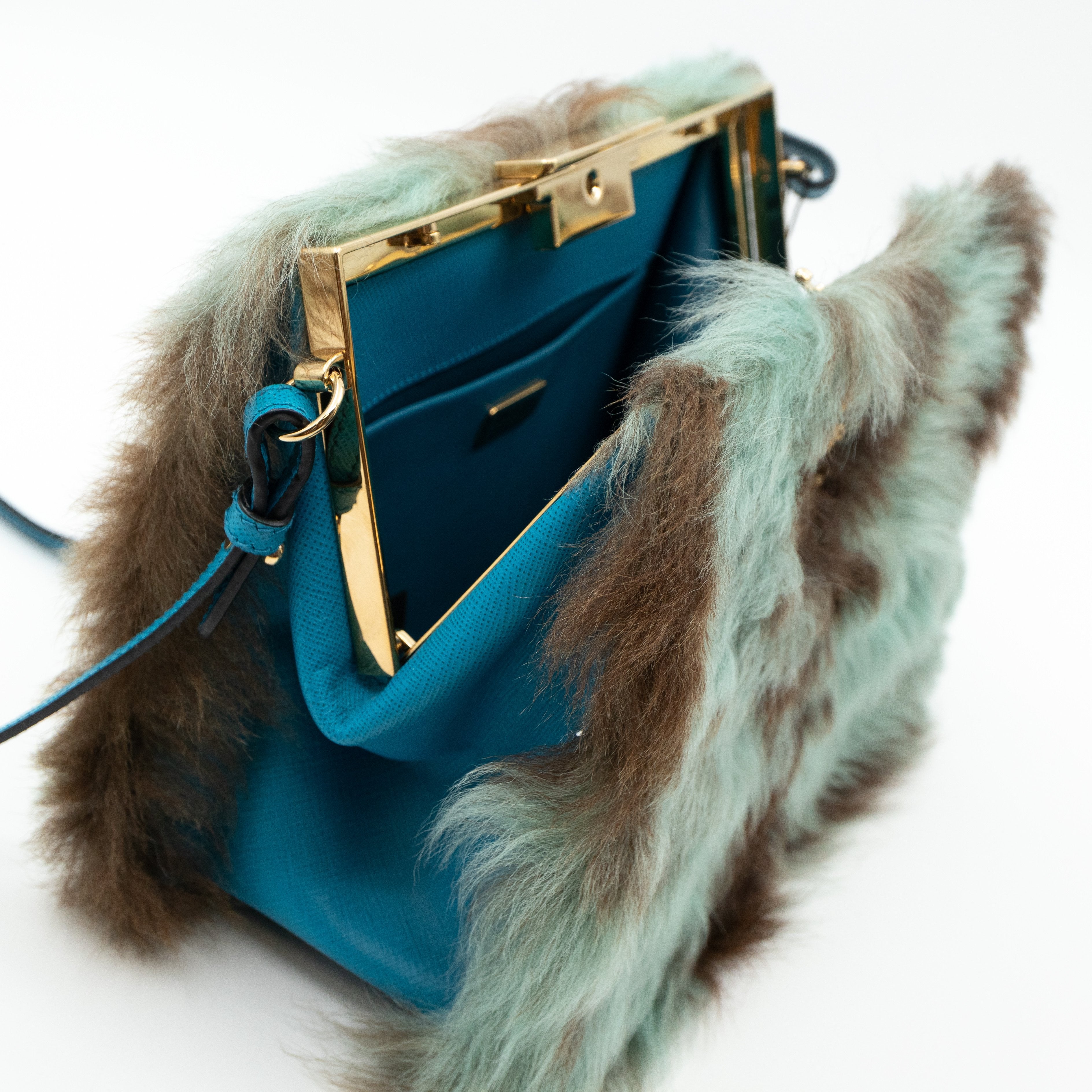 Light Frame Crossbody Bag Blue Fur