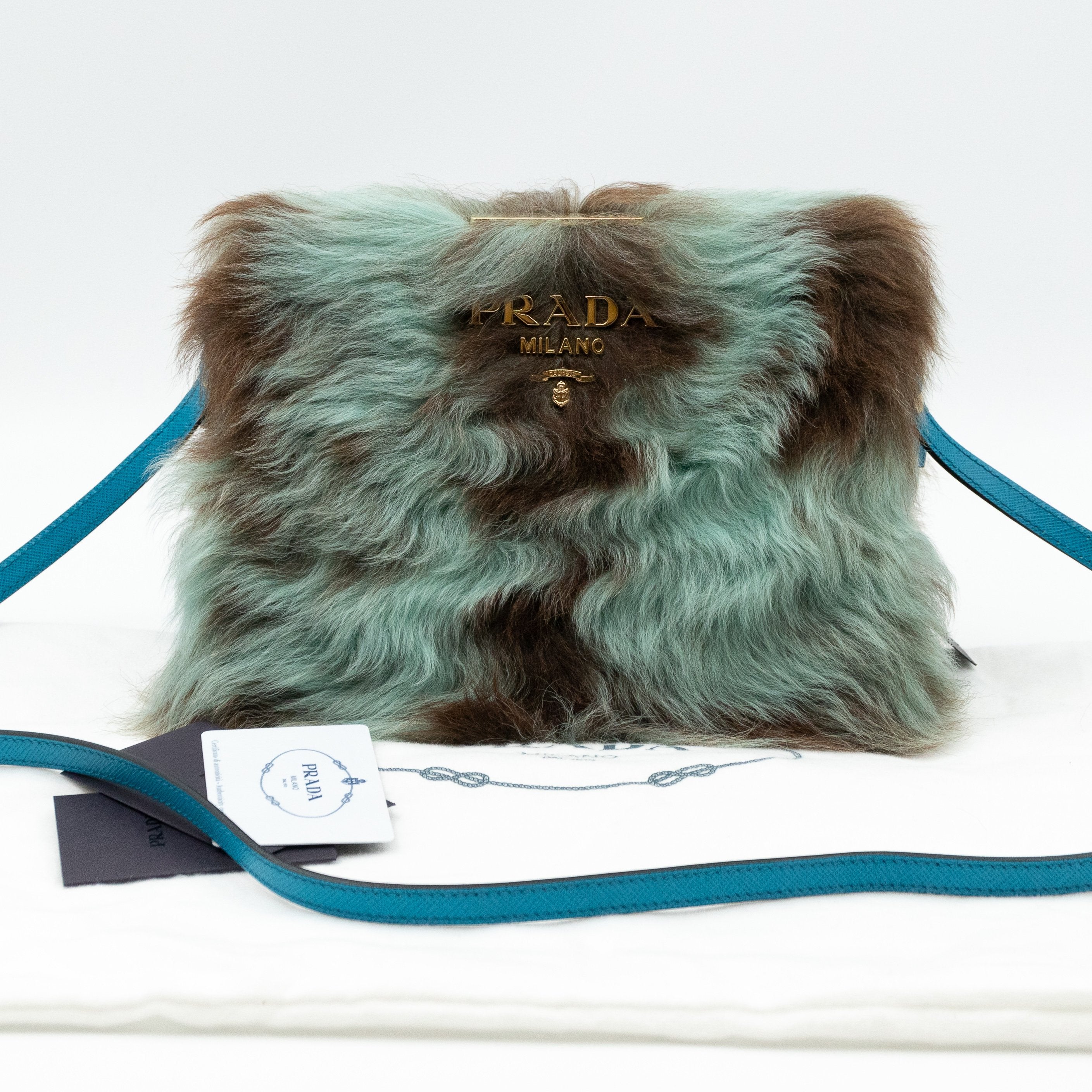 Light Frame Crossbody Bag Blue Fur