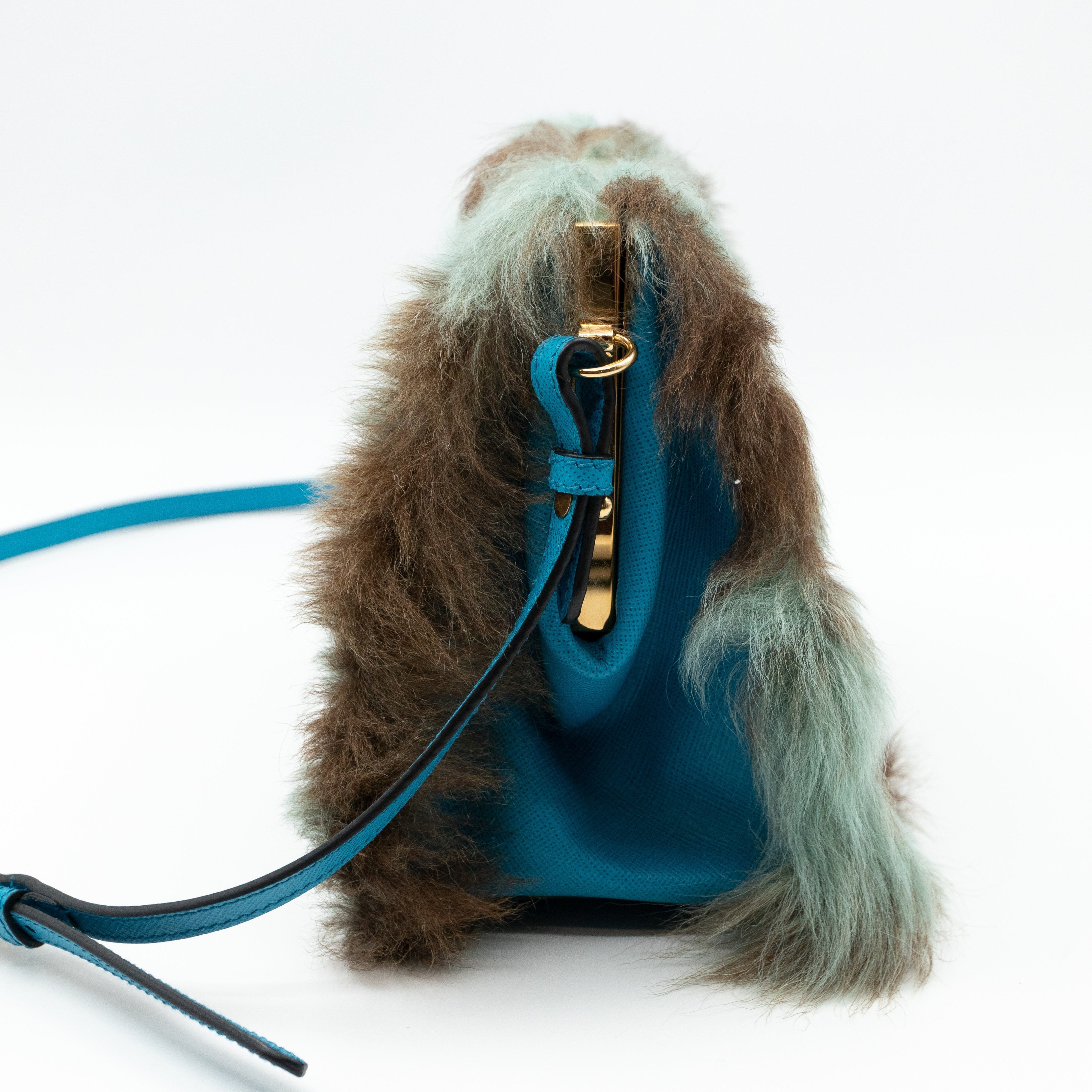 Light Frame Crossbody Bag Blue Fur