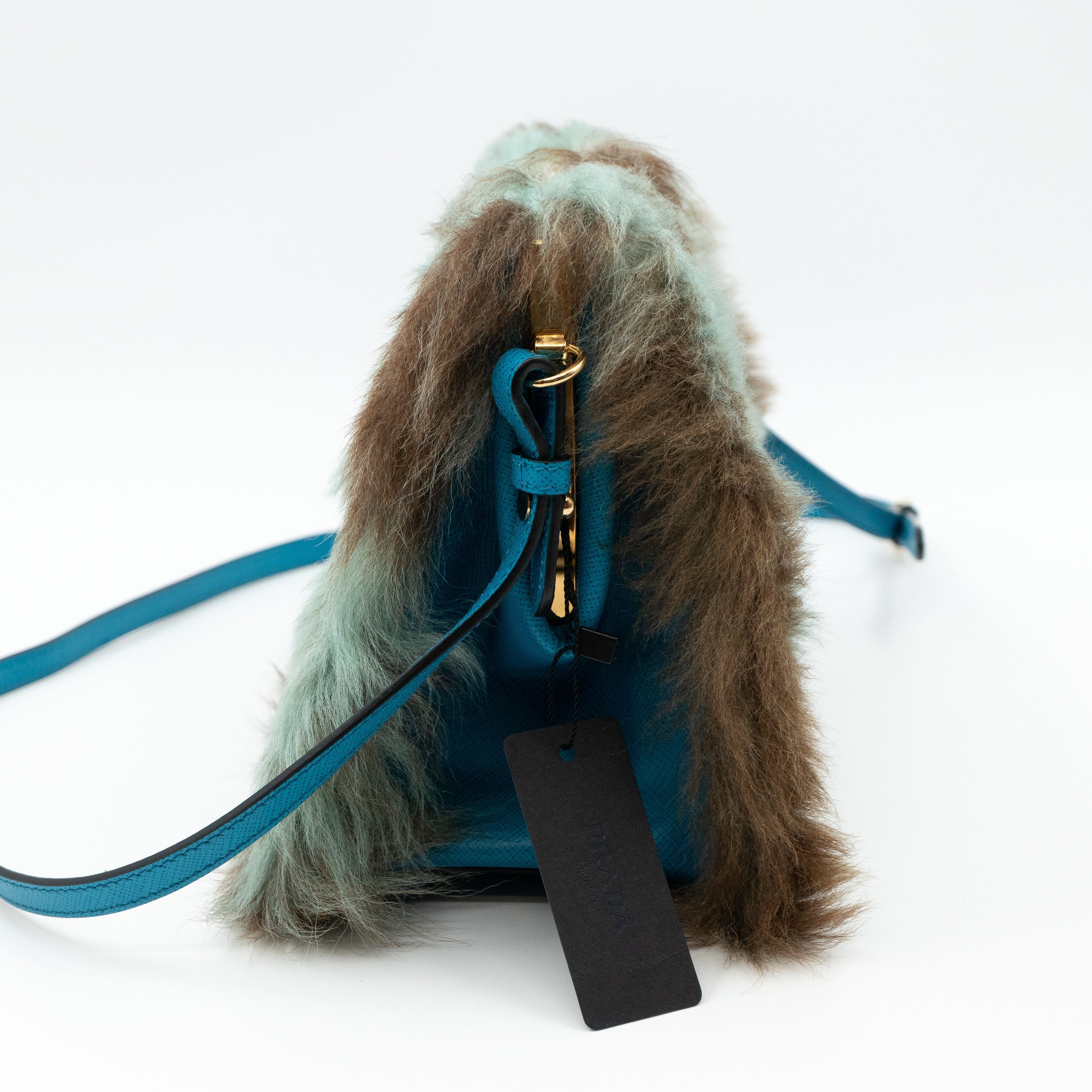 Light Frame Crossbody Bag Blue Fur