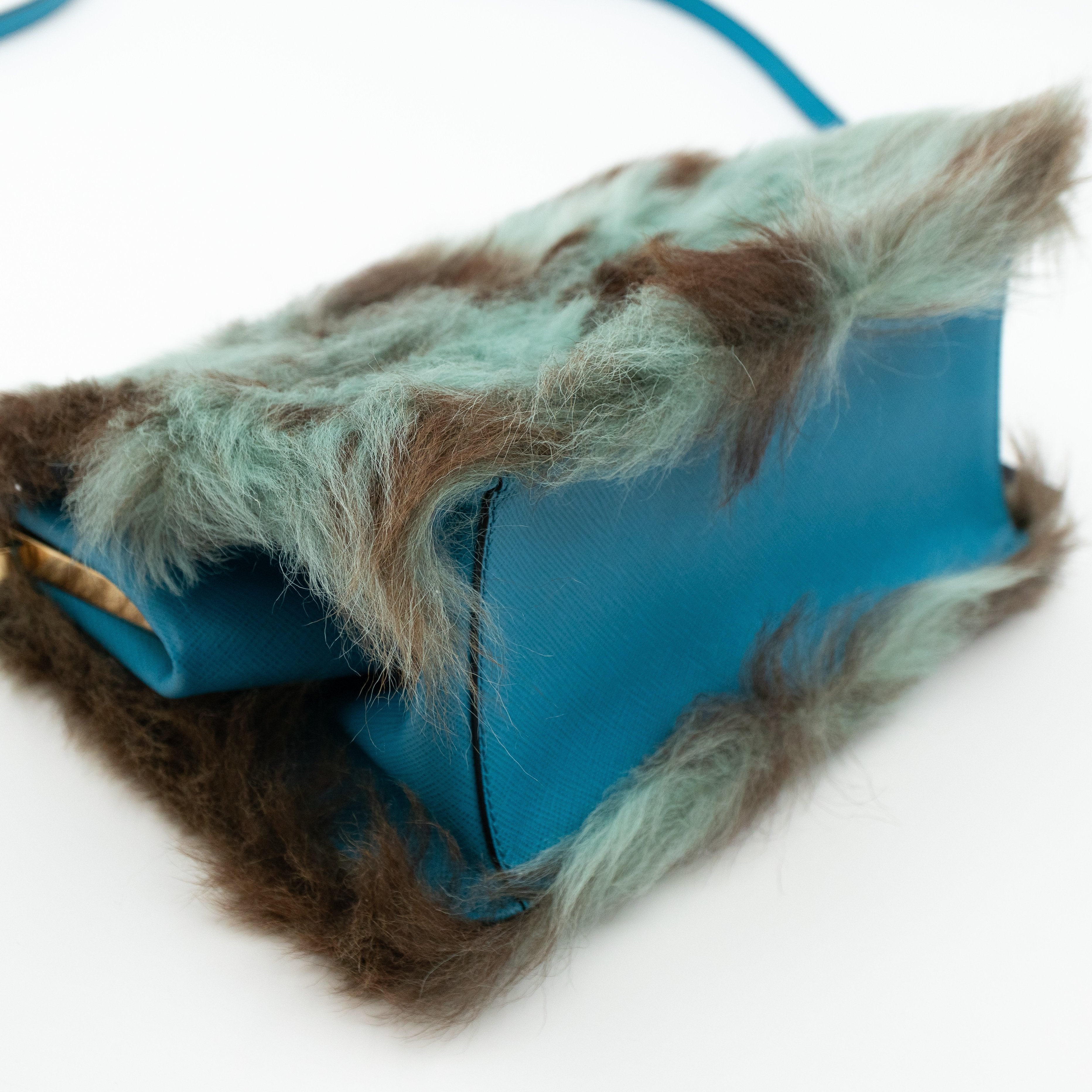 Light Frame Crossbody Bag Blue Fur