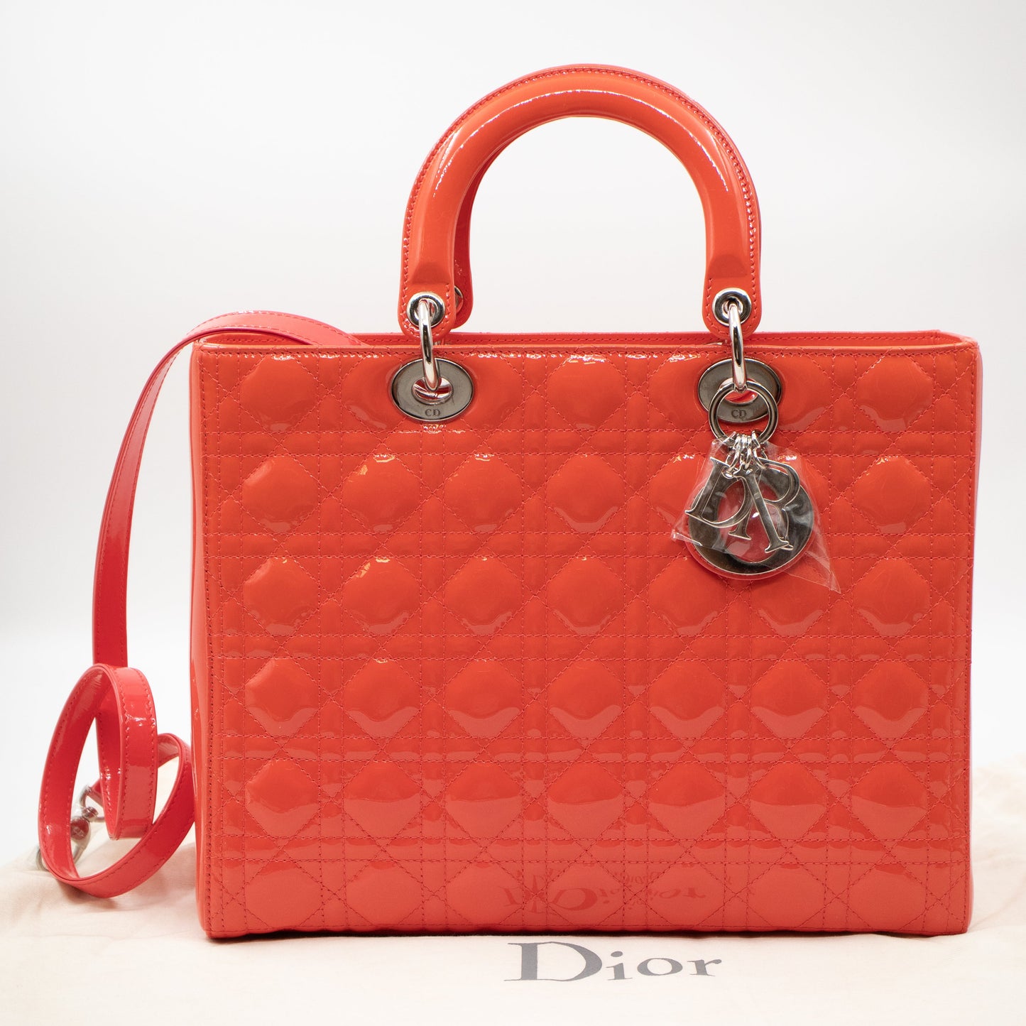 Lady Dior Large Papaya Patent Leather