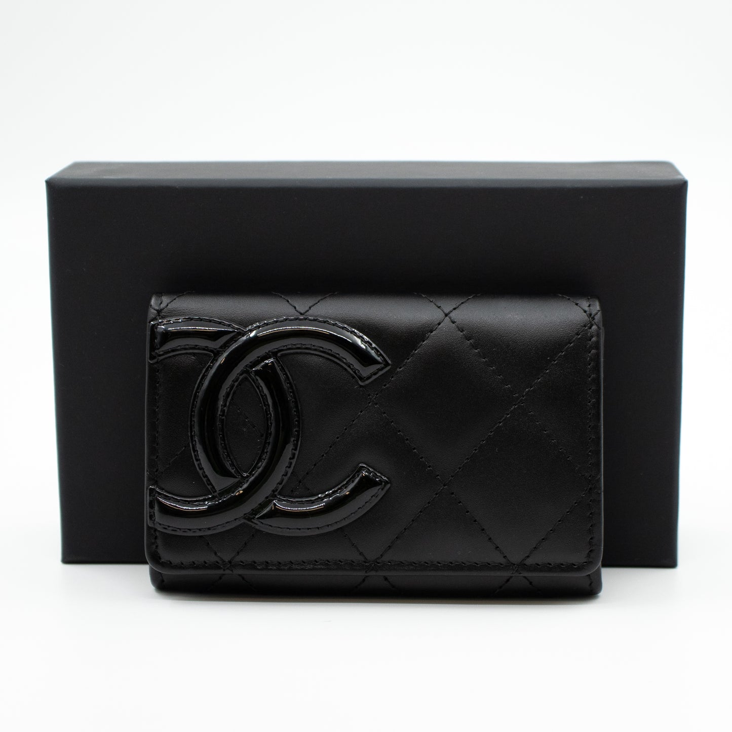 Cambon Flap Card Case Black Leather