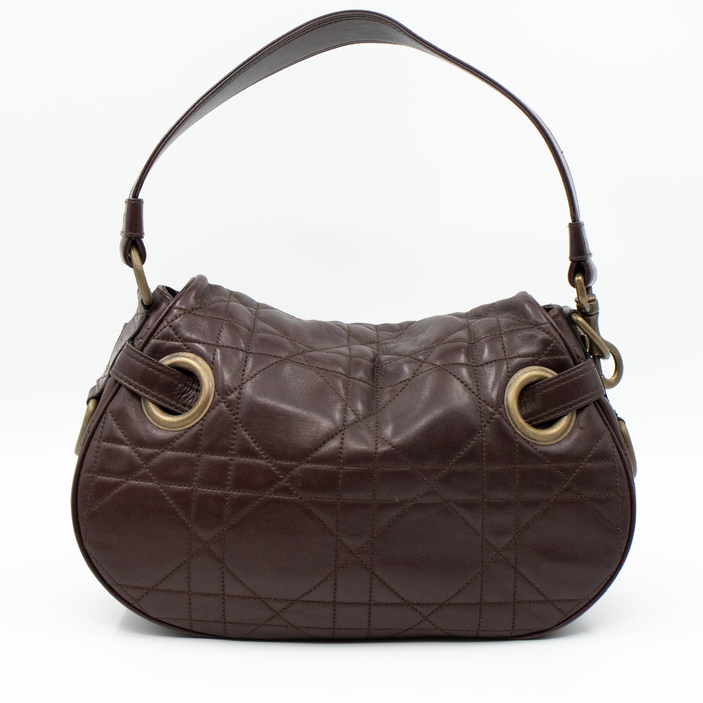 Shoulder Bag Cannage Quilted Brown Leather