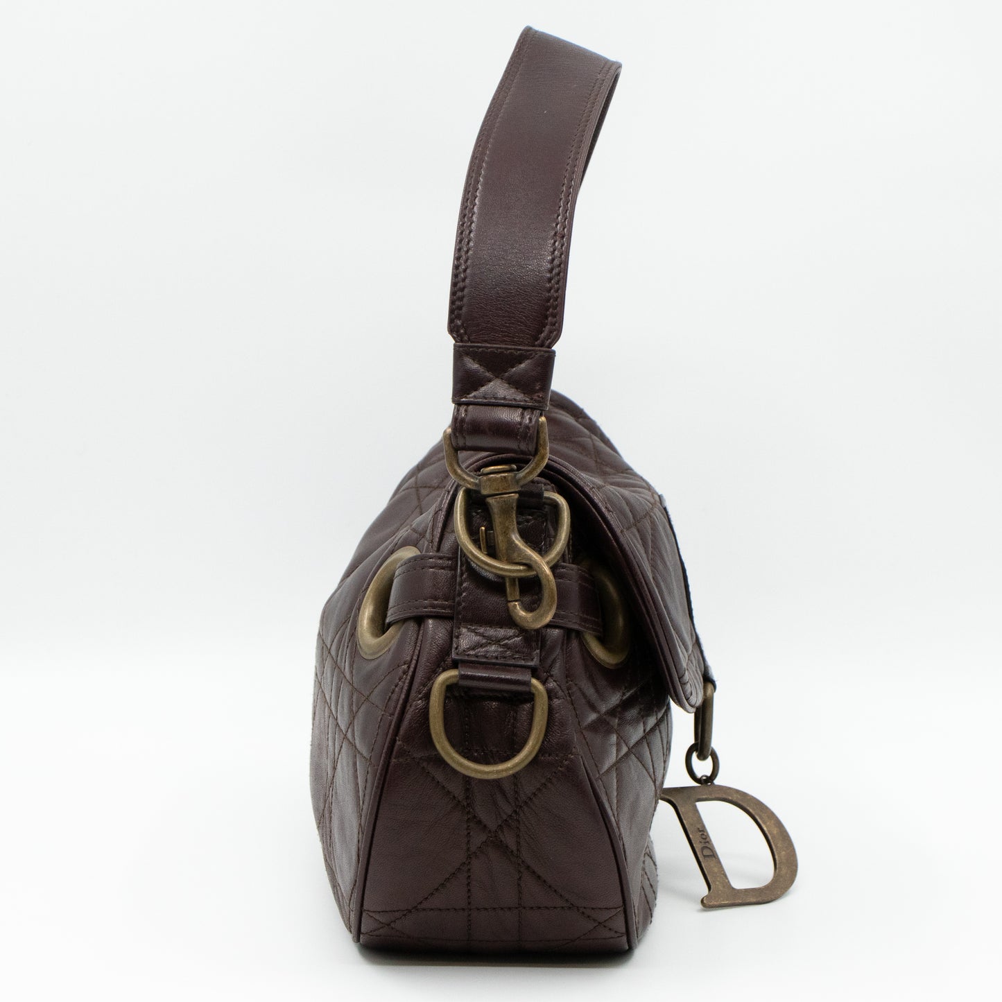 Shoulder Bag Cannage Quilted Brown Leather