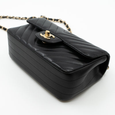Classic Mini Rectangular Chevron Black Leather