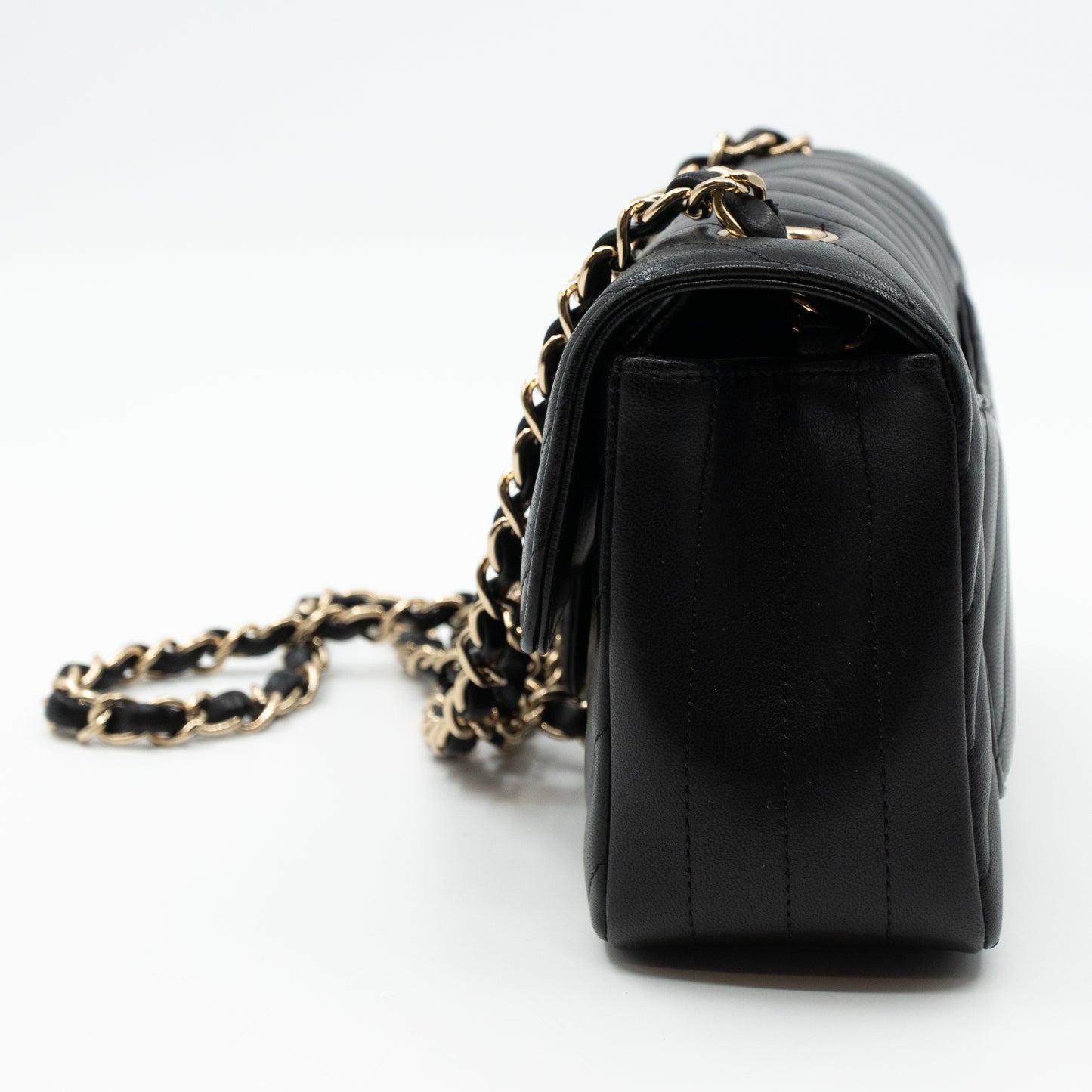 Classic Mini Rectangular Chevron Black Leather