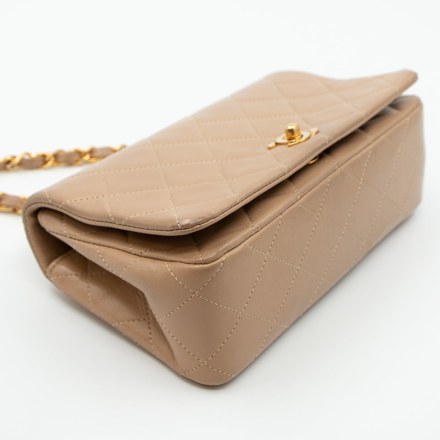 Classic Full Flap Bag Mini Beige Leather