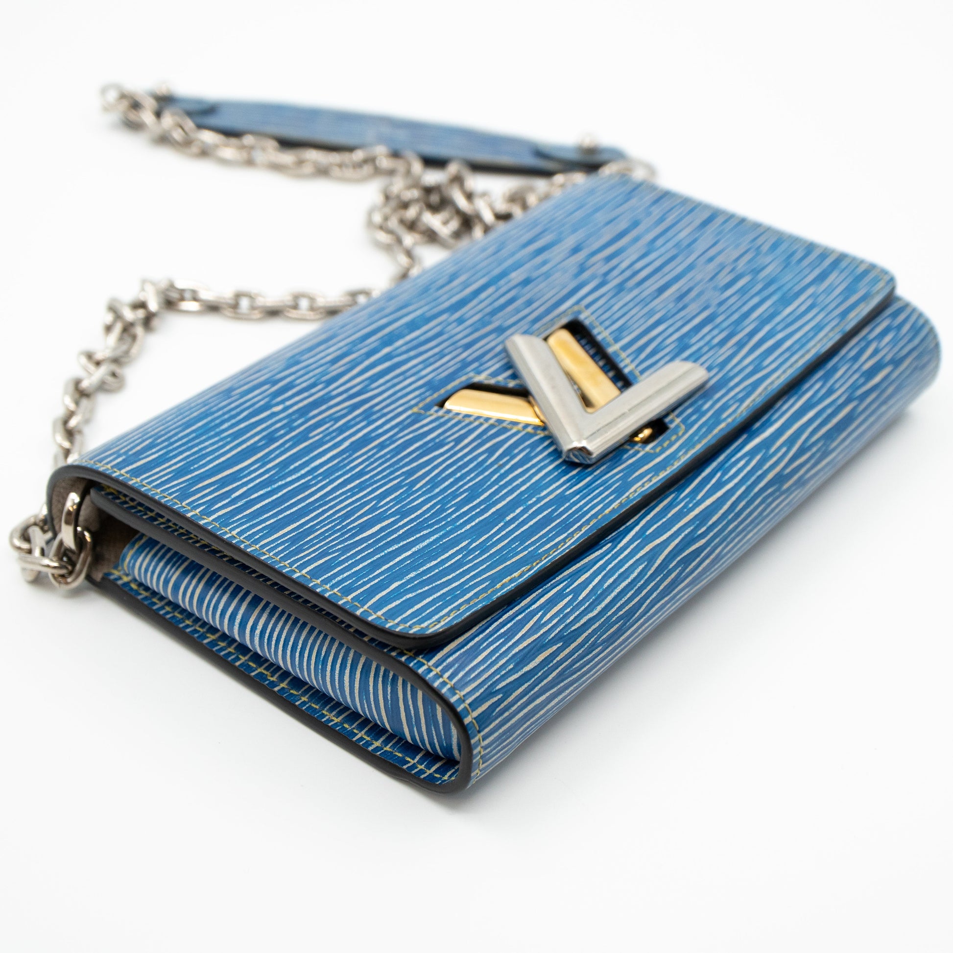 Louis Vuitton Blue Denim Aztec EPI Leather Twist Wallet on Chain Bag