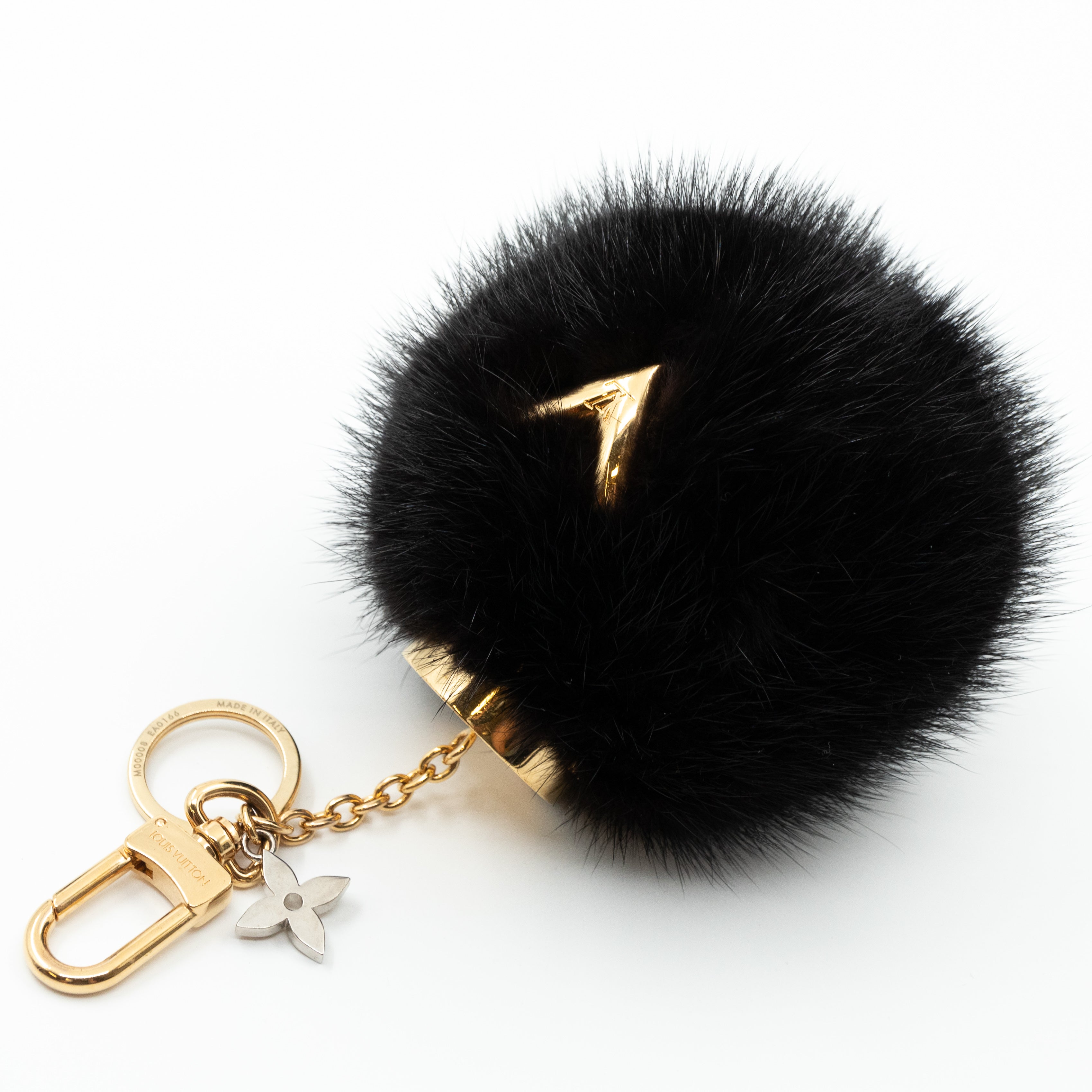 Bubble V Fur Bag Charm Black