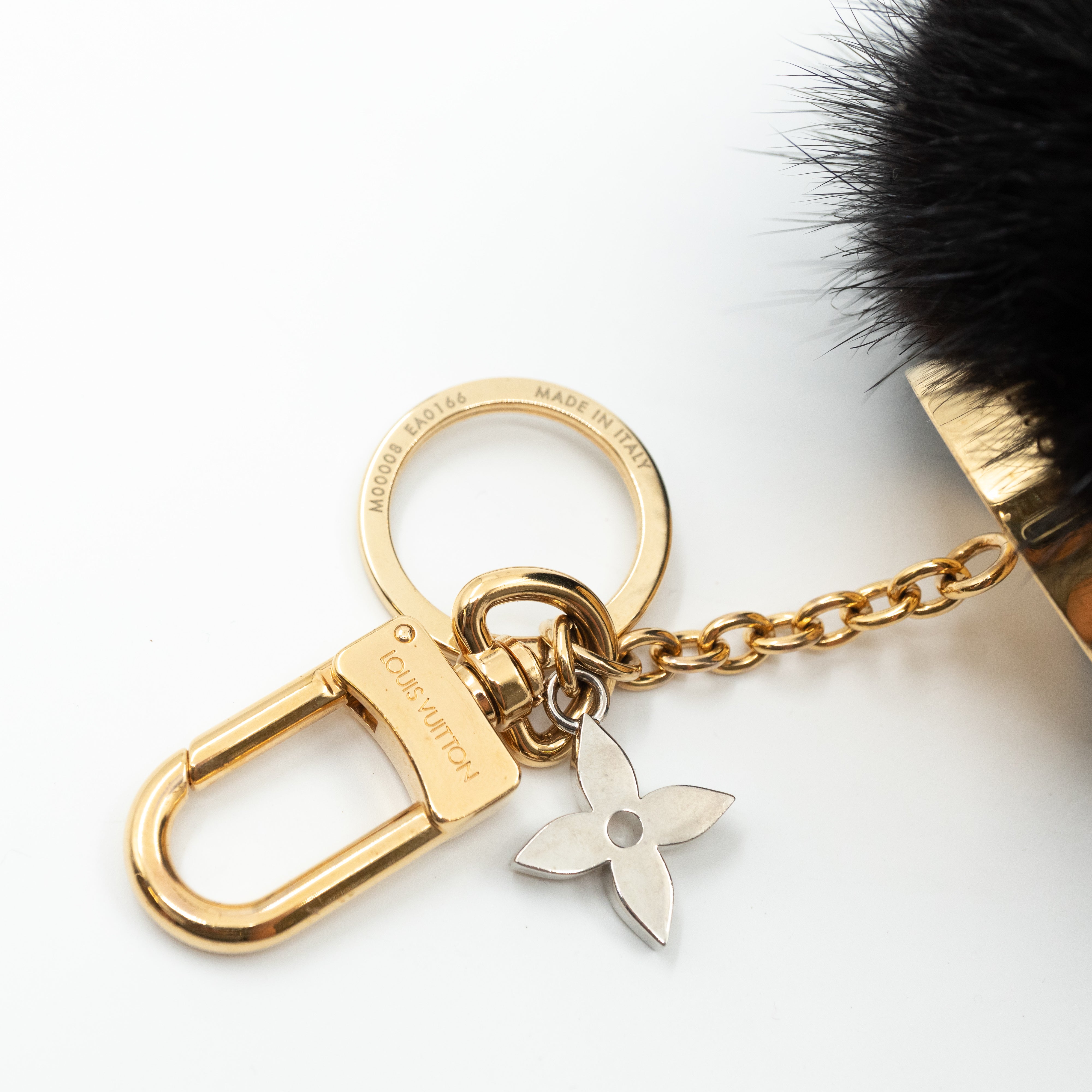 Bubble V Fur Bag Charm Black