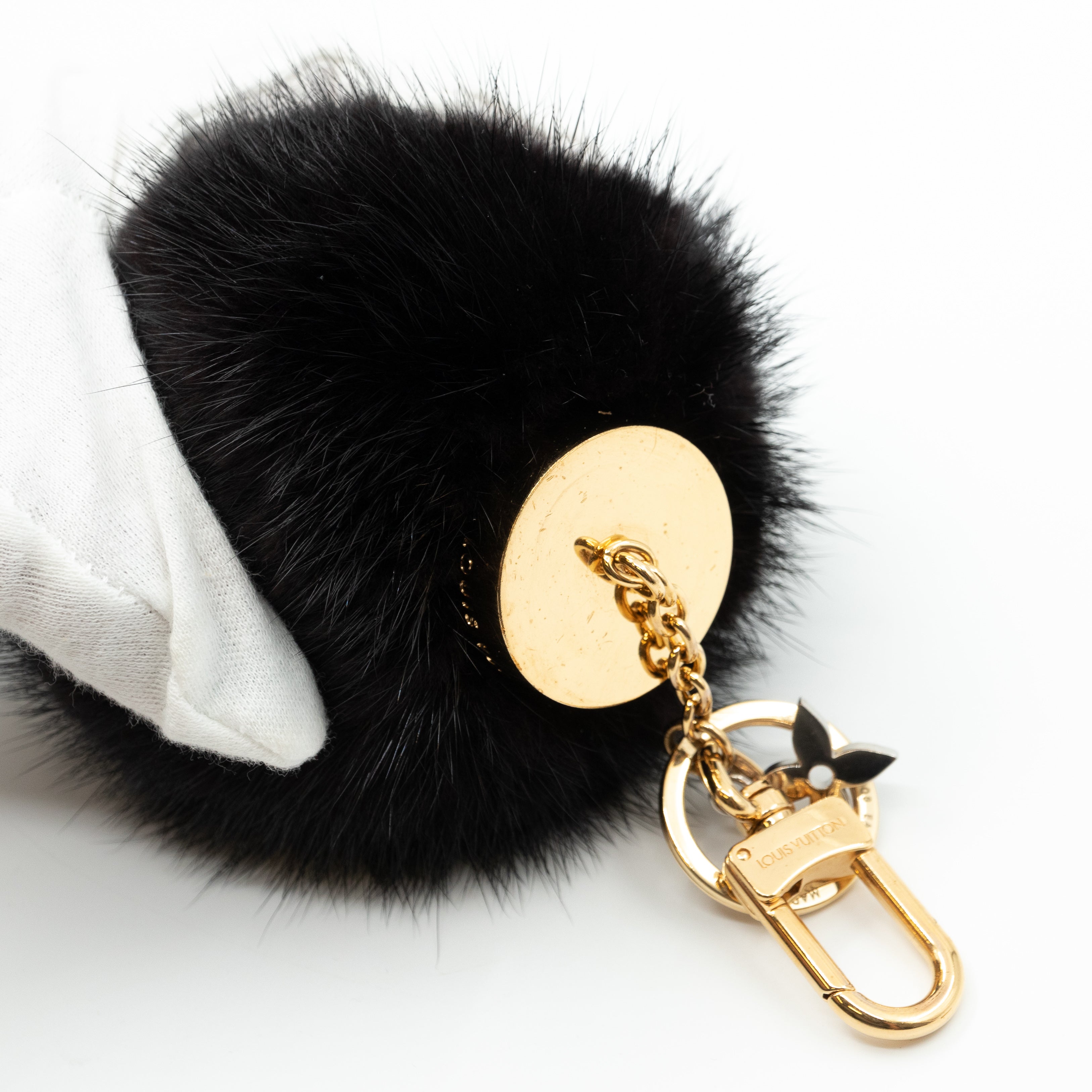 Bubble V Fur Bag Charm Black