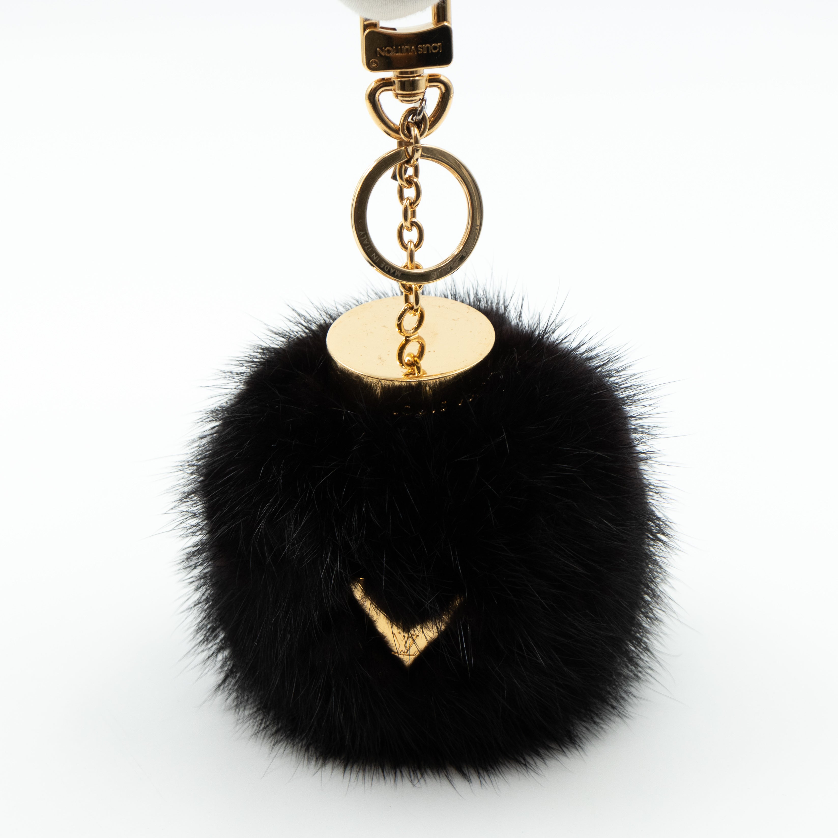 Bubble V Fur Bag Charm Black