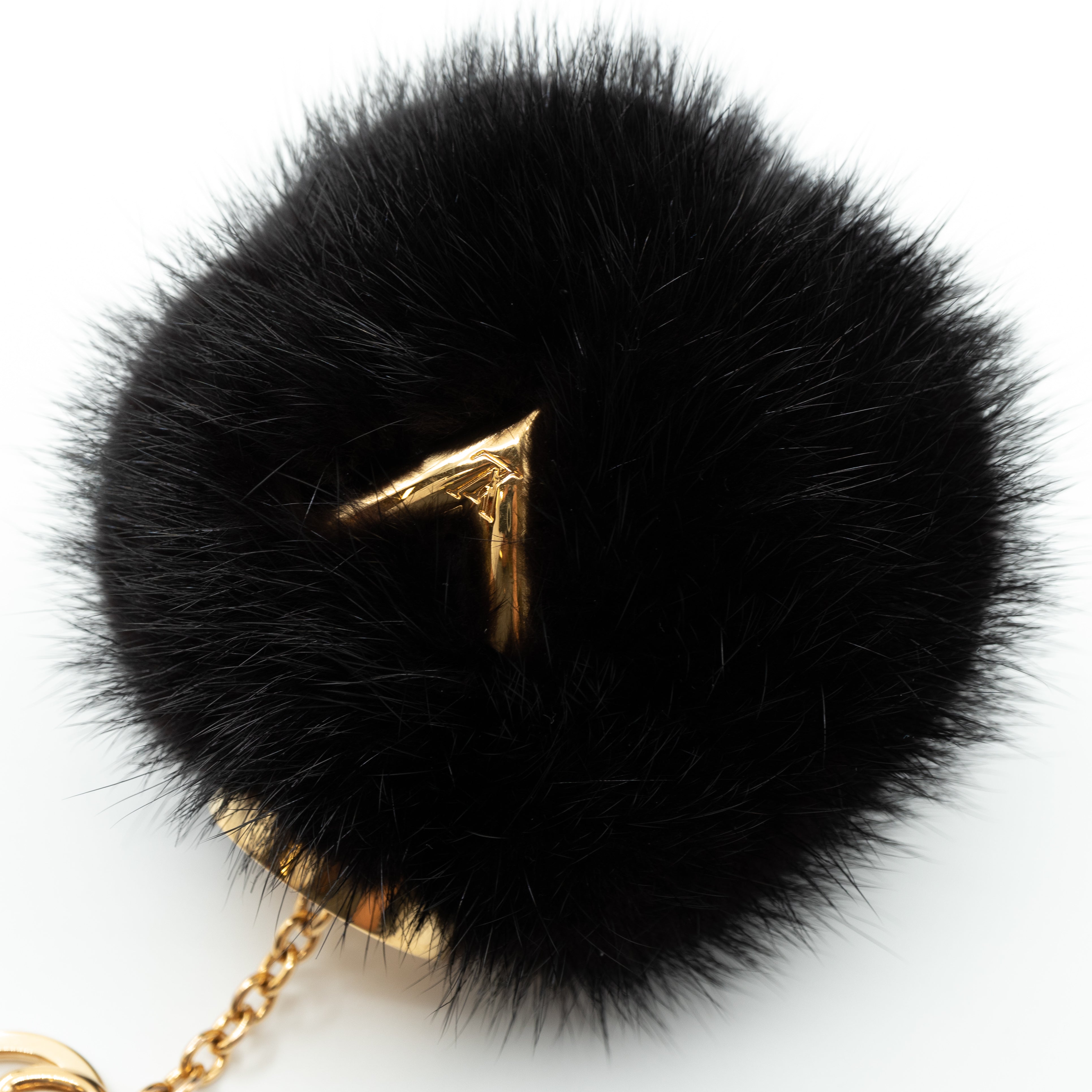 Bubble V Fur Bag Charm Black