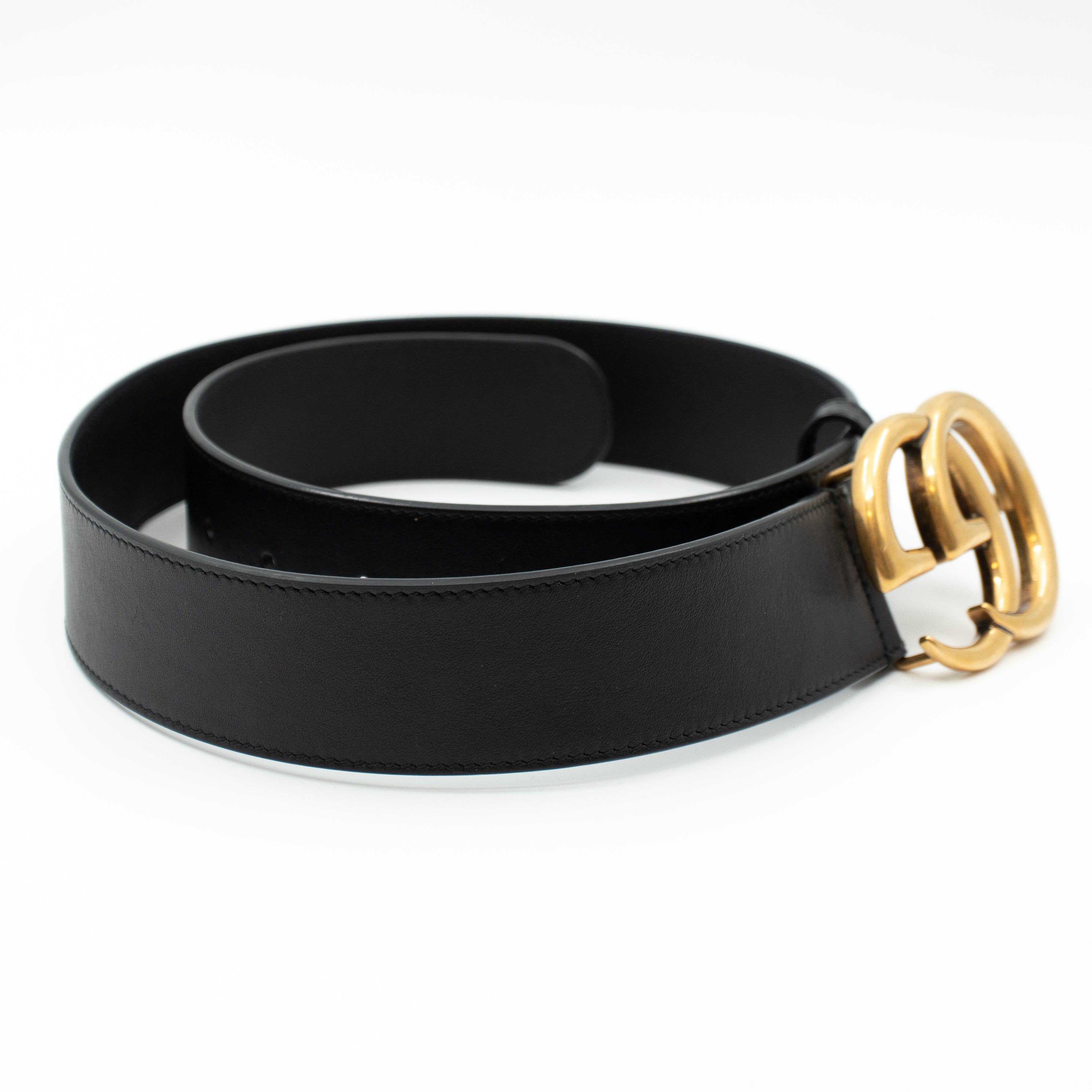 GG Marmont Wide Black Leather Belt 80 cm