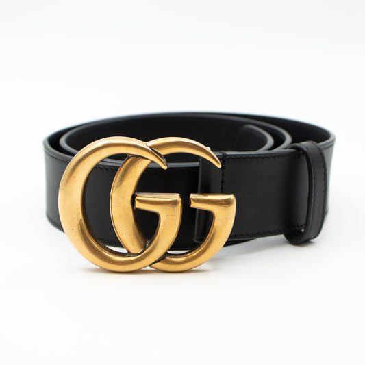GG Marmont Wide Black Leather Belt 80 cm
