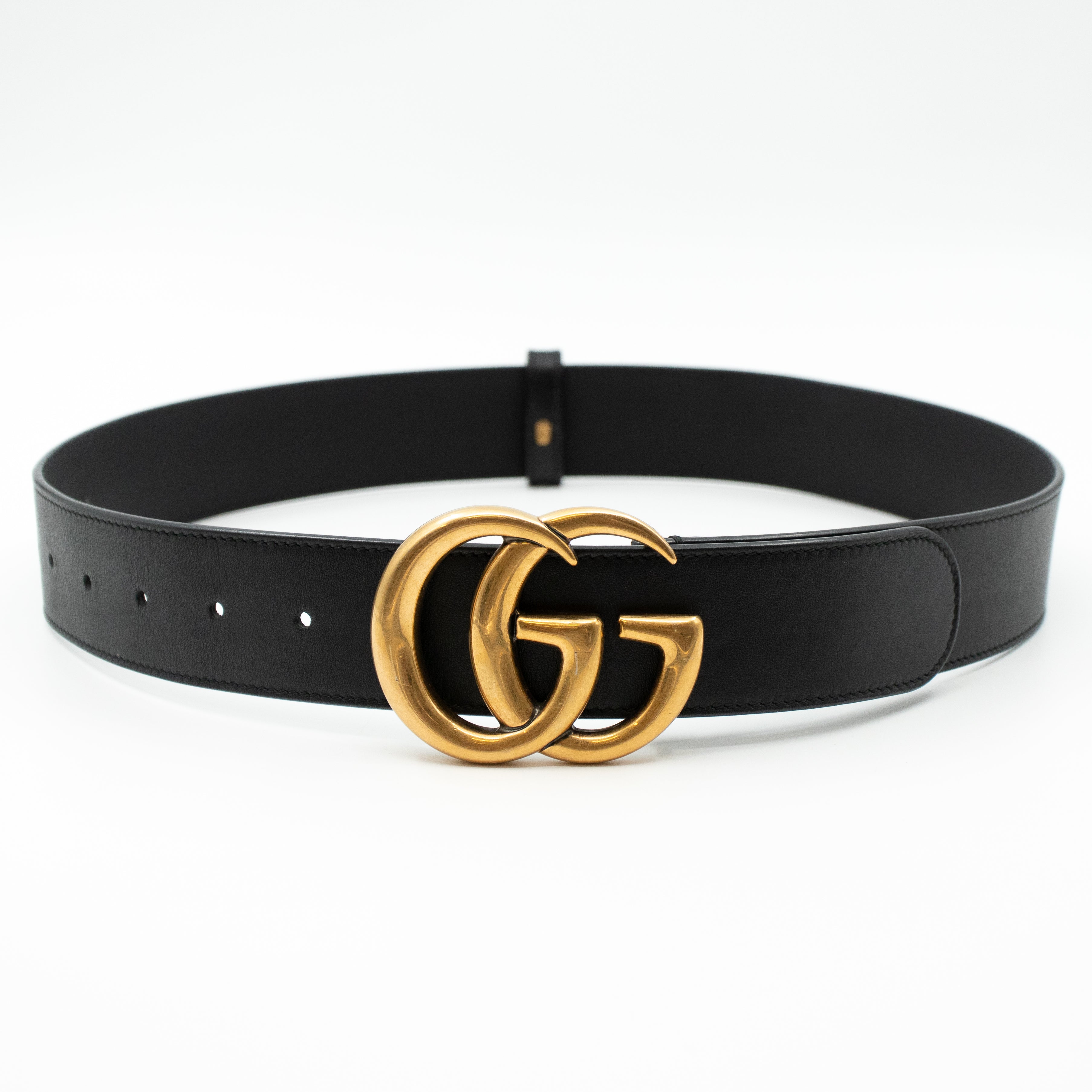 GG Marmont Wide Black Leather Belt 80 cm