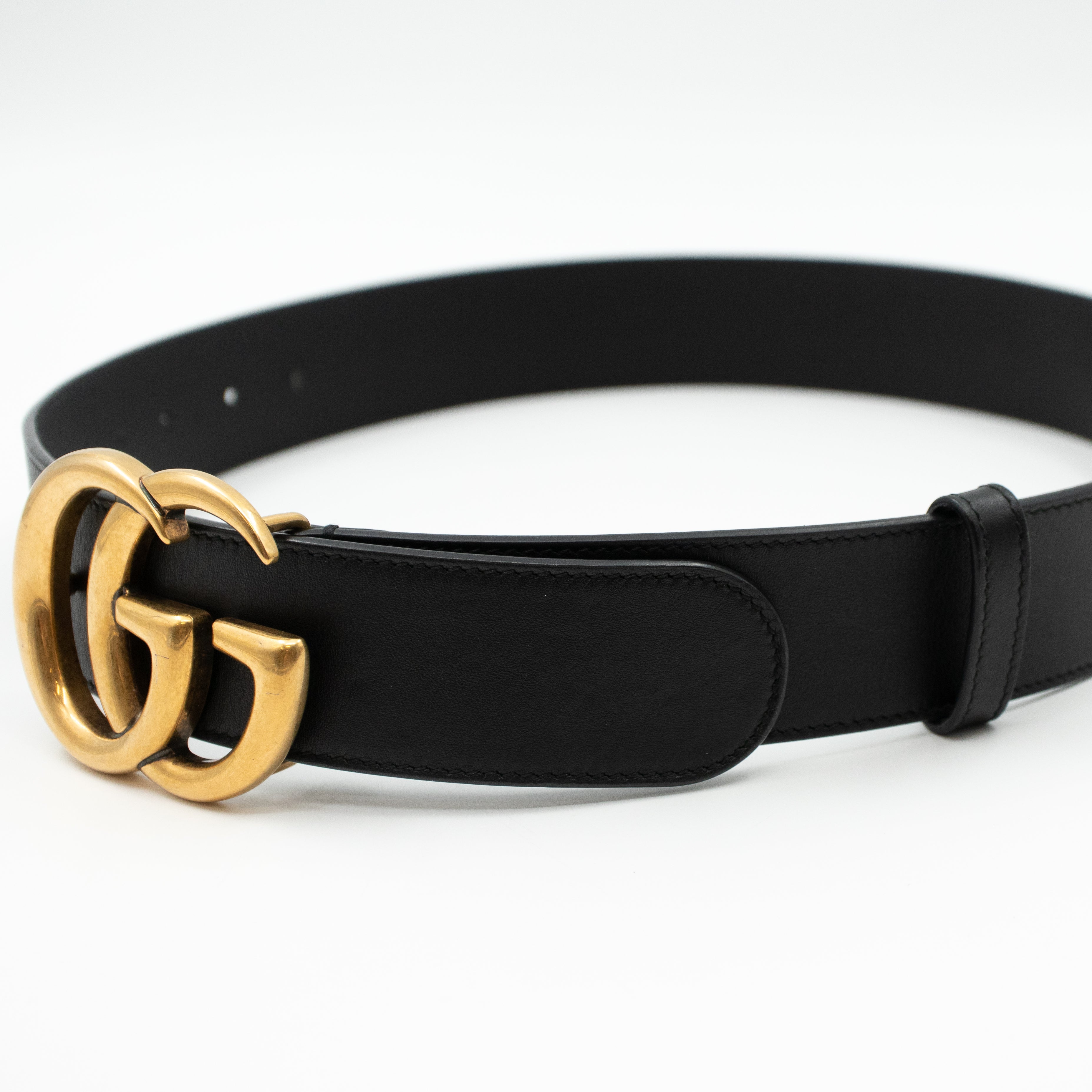 GG Marmont Wide Black Leather Belt 80 cm