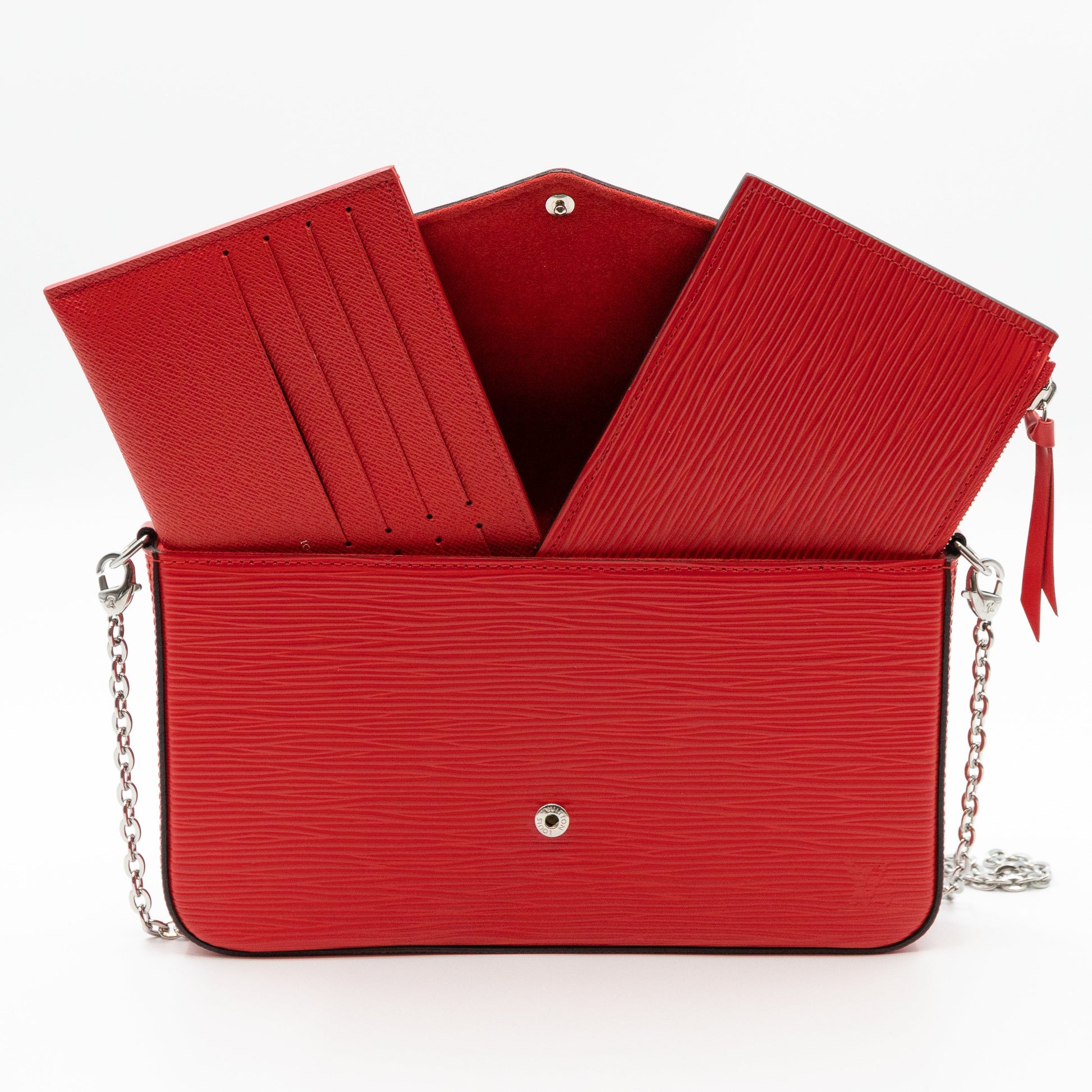Louis Vuitton Red FELICIE POCHETTE Epi Leather Silver Chain Pouch WOC  Shoulder