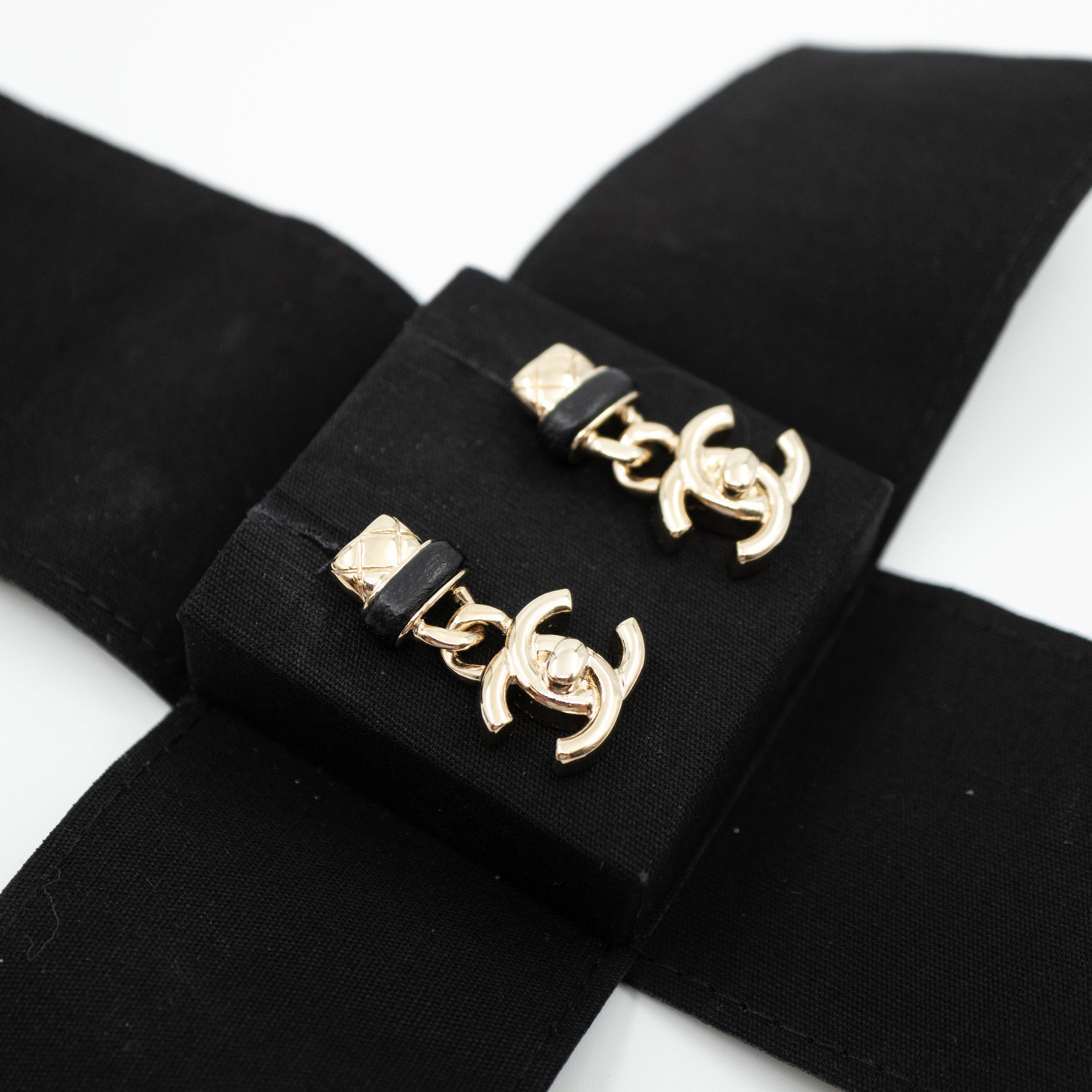 Lambskin CC Turnlock Drop Earrings Gold Black