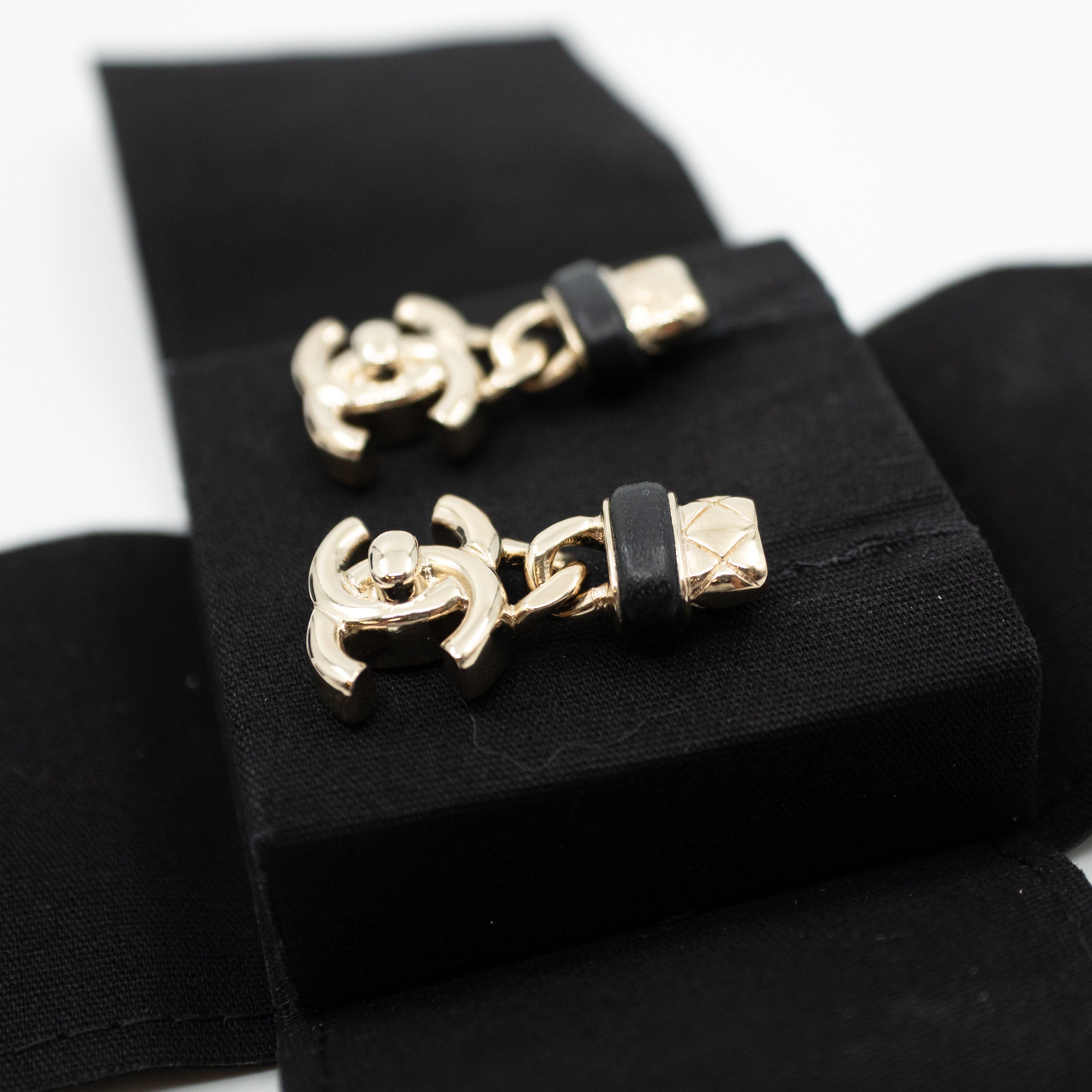 Lambskin CC Turnlock Drop Earrings Gold Black