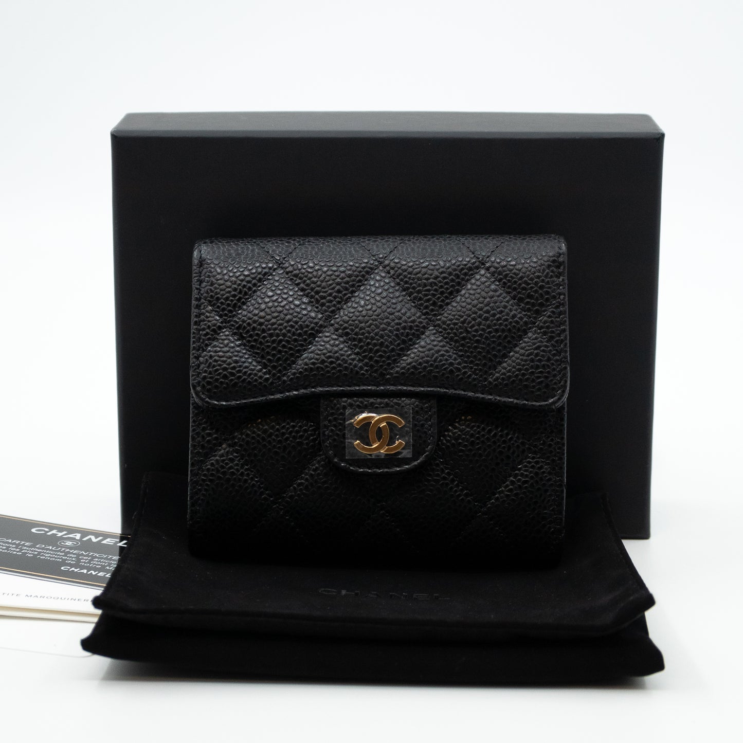 Chanel Classic Small Flap Wallet Trifold Black Caviar GHW SKC1586