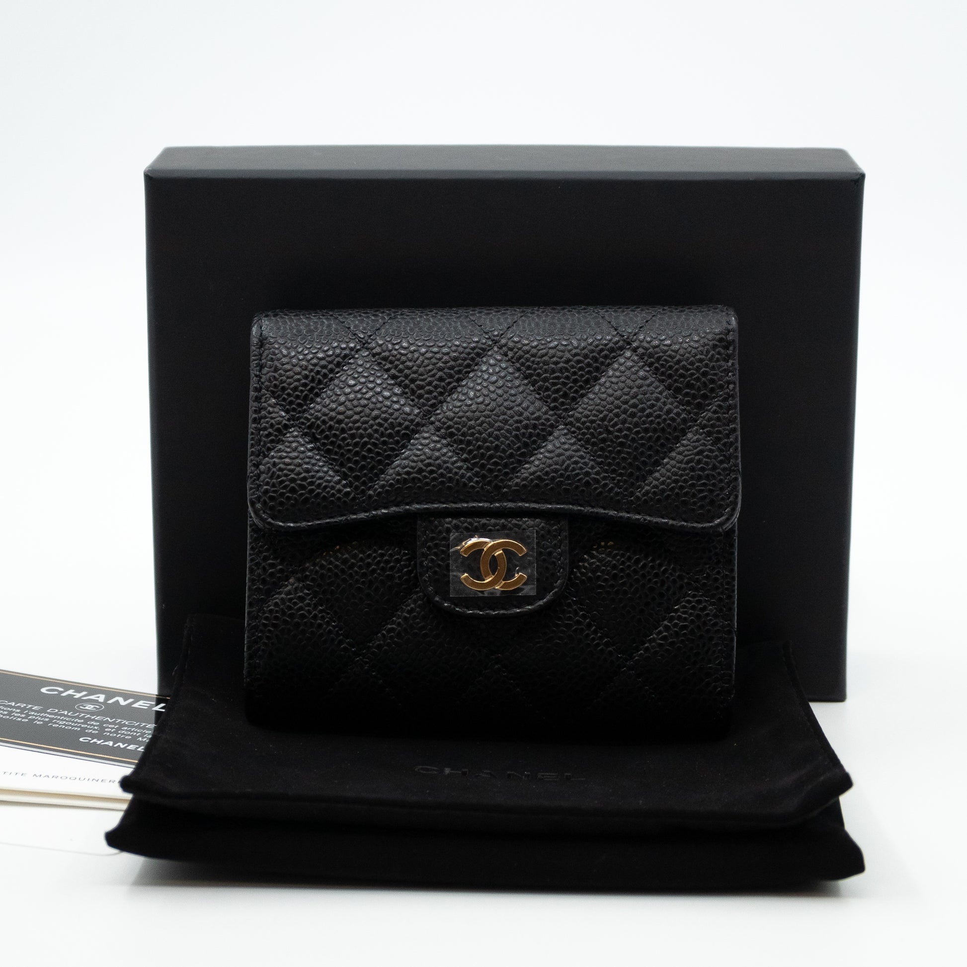 Chanel Classic Flap Small Wallet Black Caviar Gold Hardware
