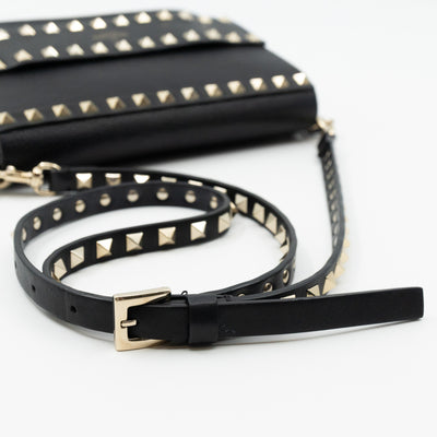 Rockstud Shoulder Bag Black Leather