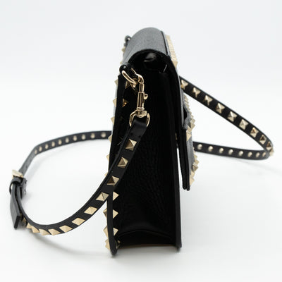 Rockstud Shoulder Bag Black Leather